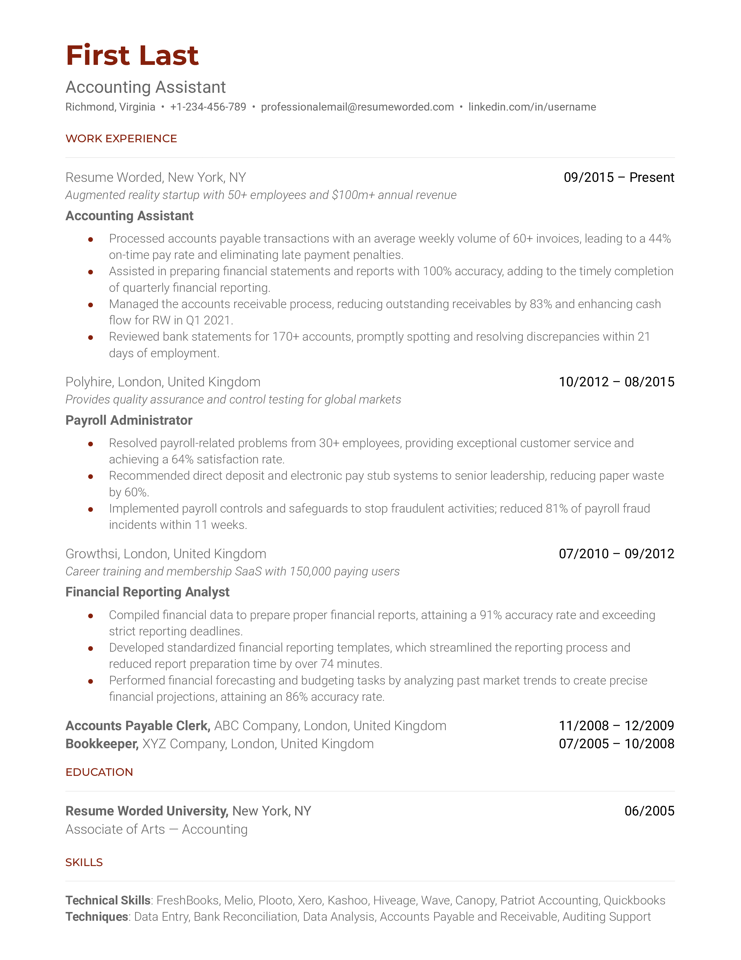 Accounting Assistant Resume Sample