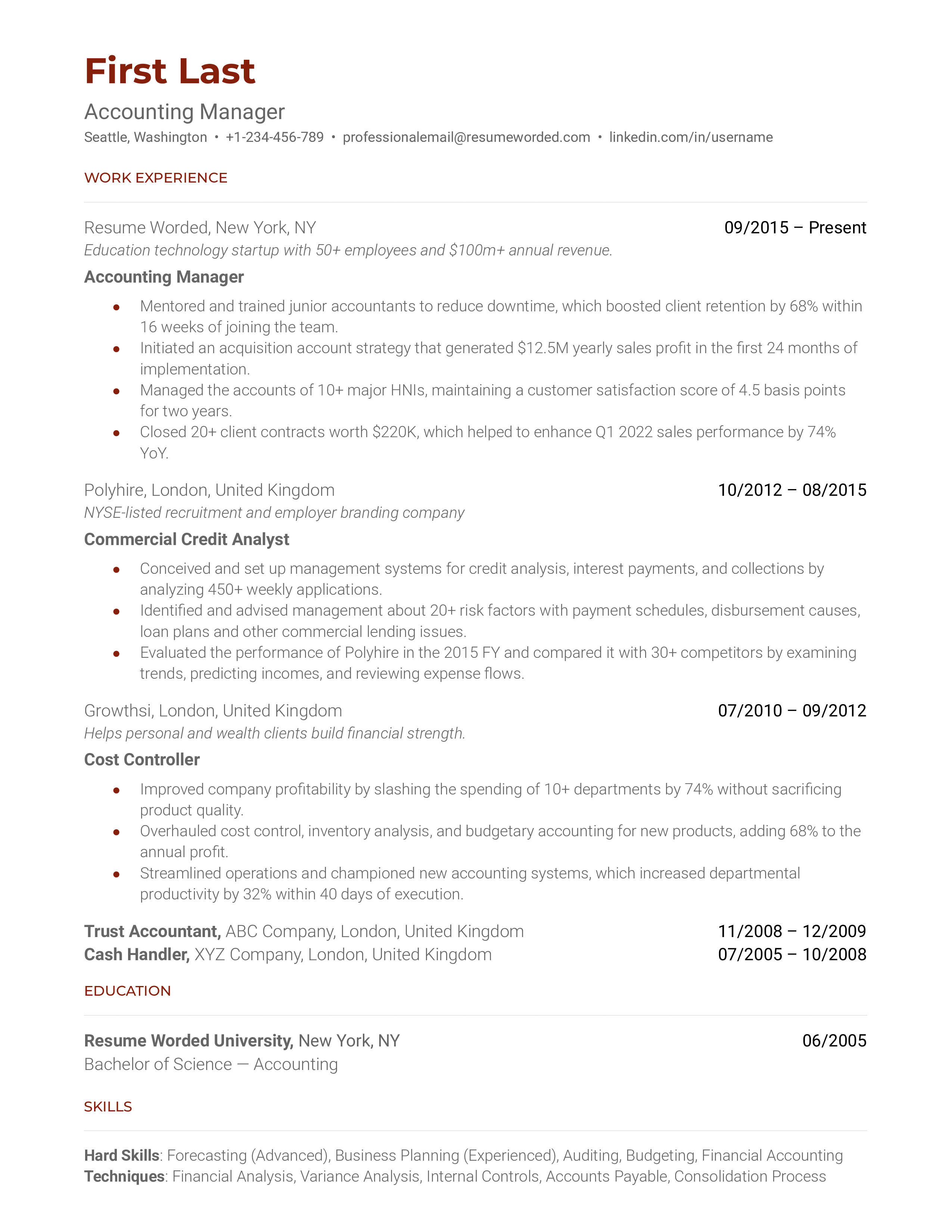 Accounting Manager Resume Sample