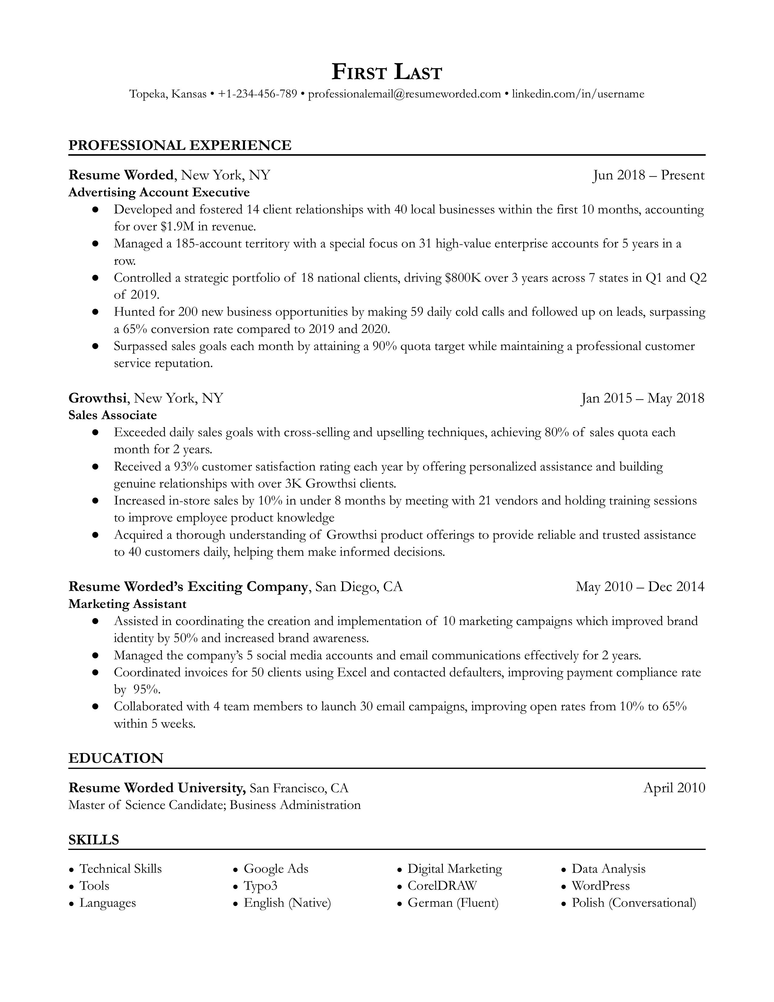 Advertising Account Executive Resume Sample