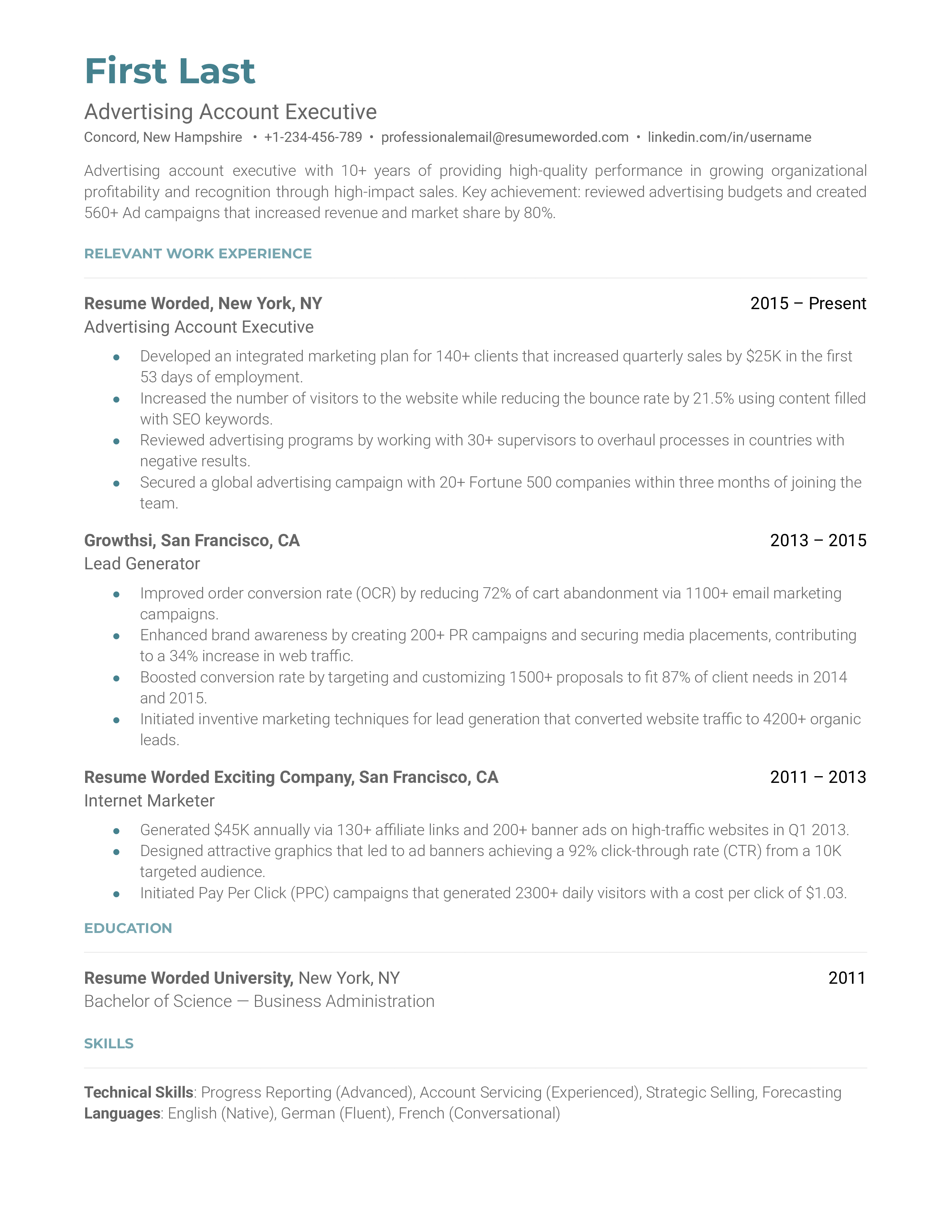 Advertising Account Executive Resume Sample