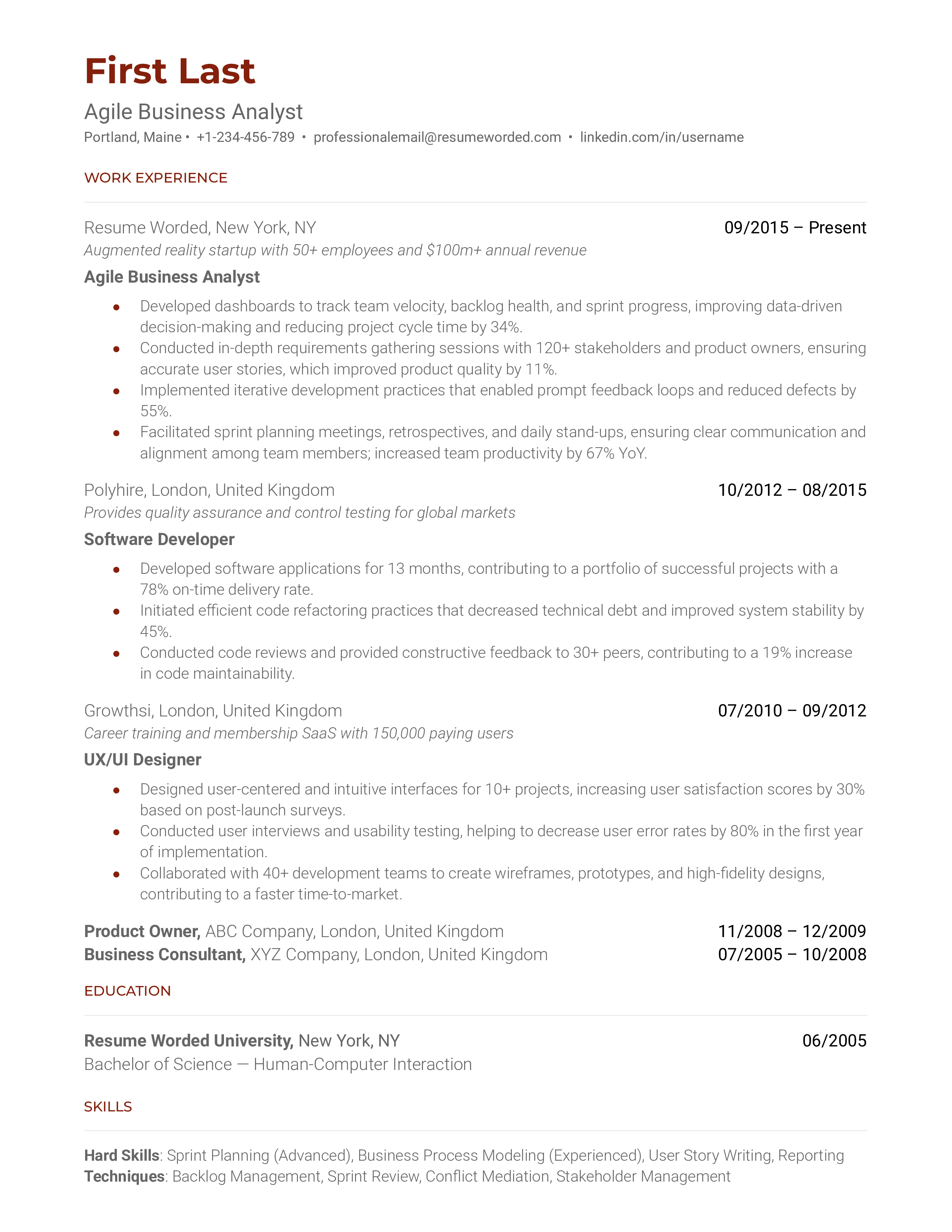 Agile Business Analyst Resume Sample