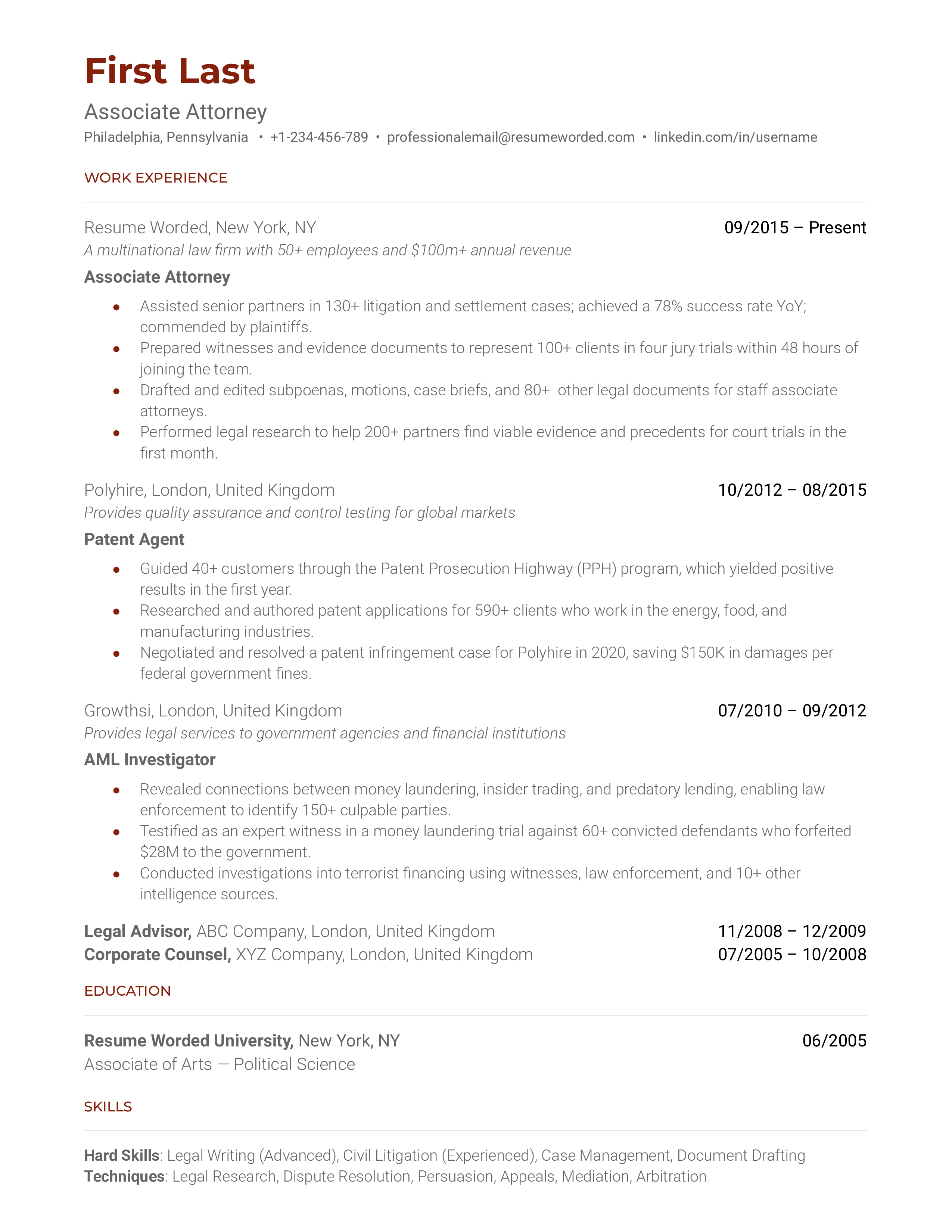Associate Attorney Resume Sample