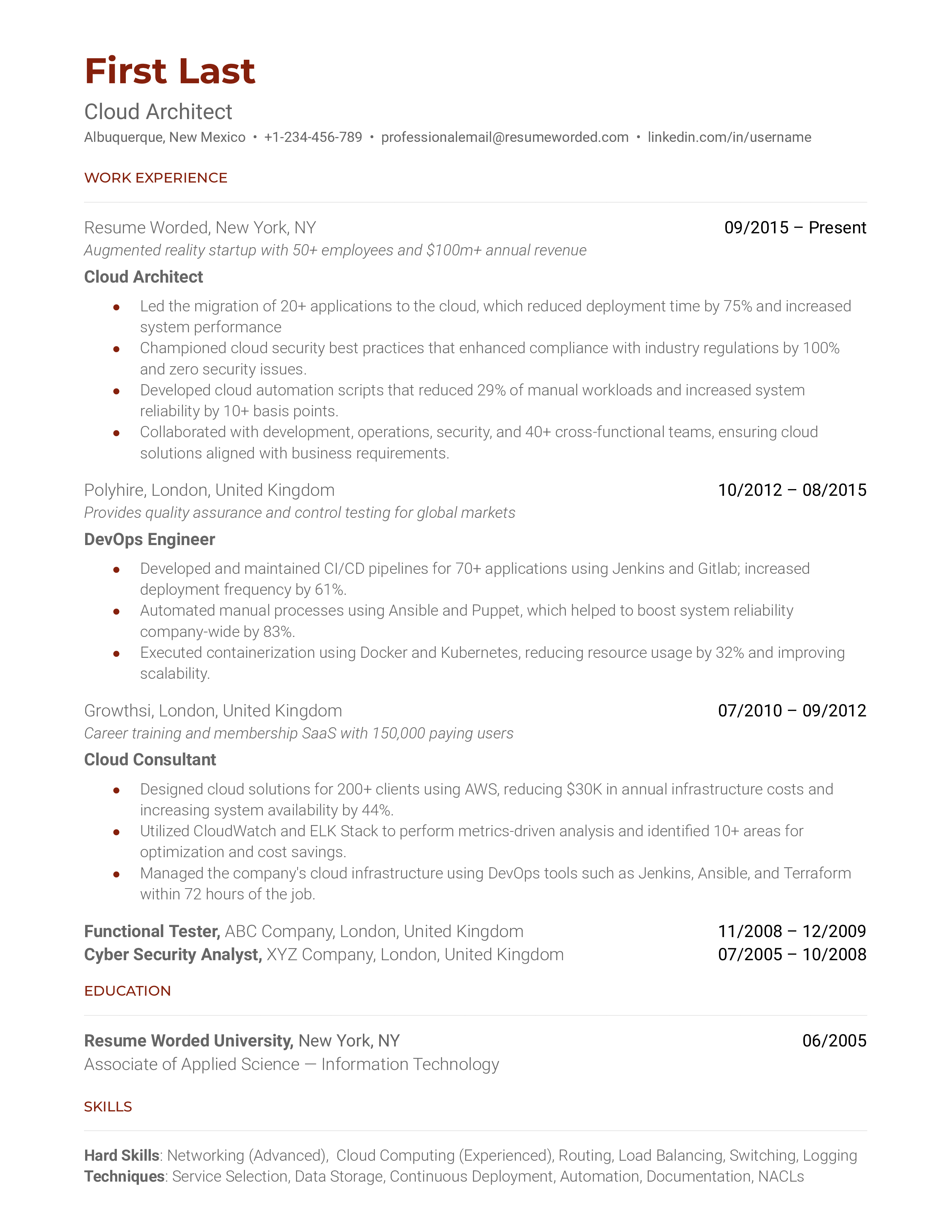 Cloud Architect Resume Sample