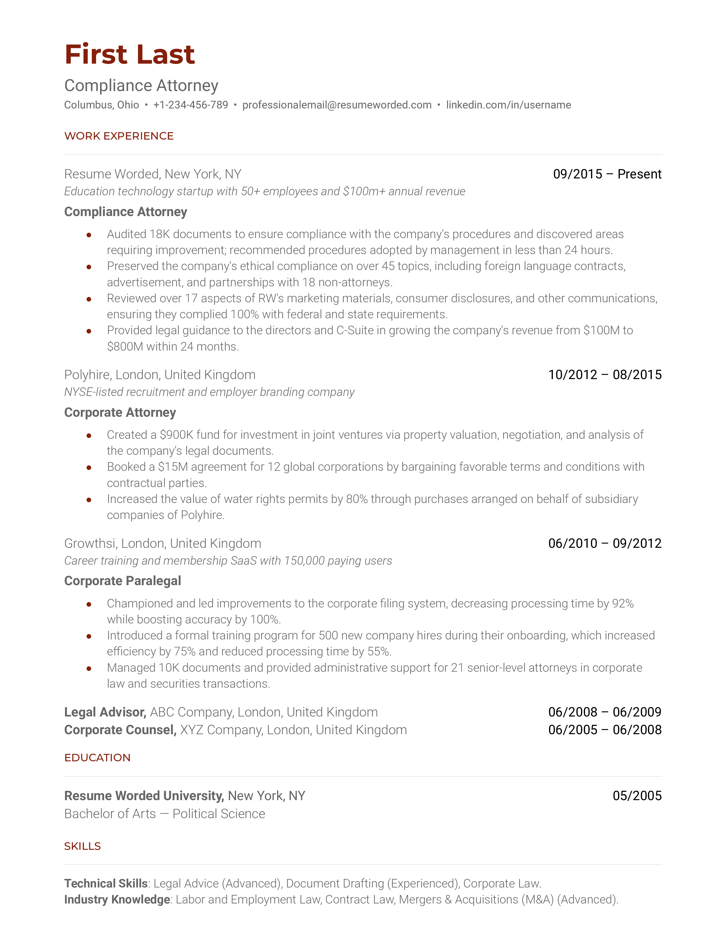 Compliance Attorney Resume Sample