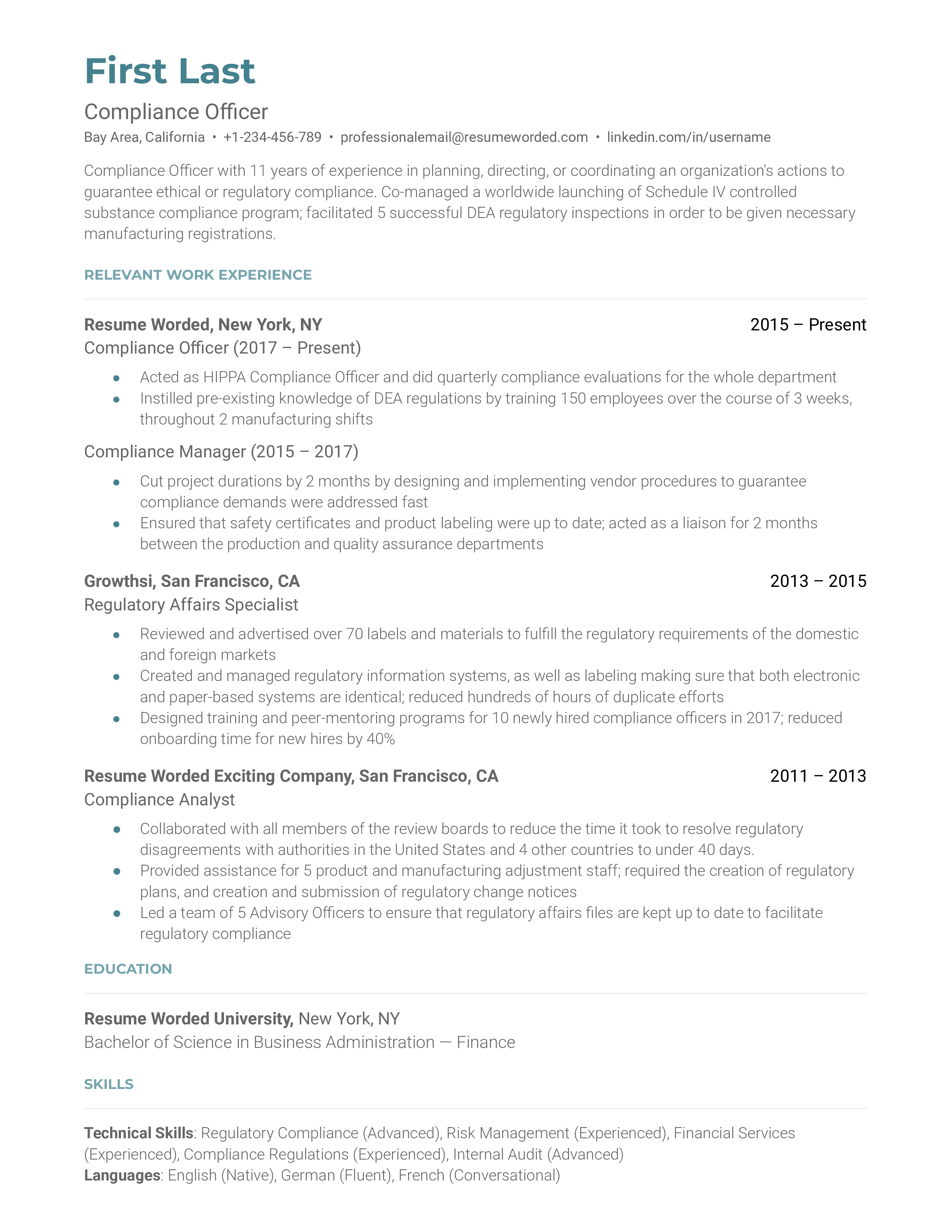 Compliance Officer Resume Sample Compliance officer resume example