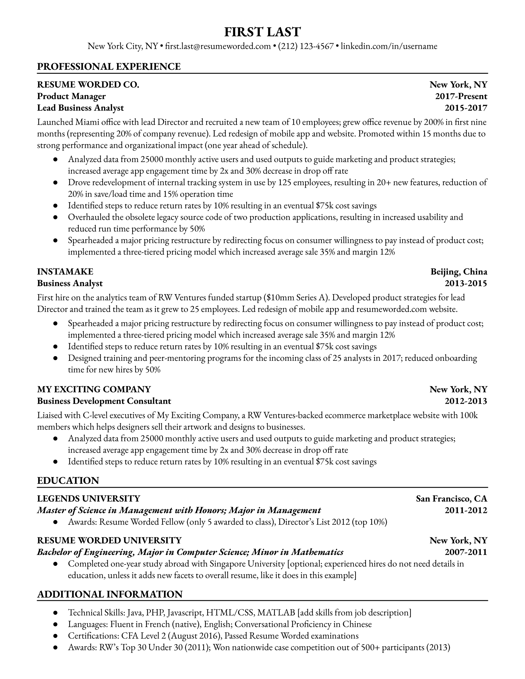 Professional (Free) Resume Sample