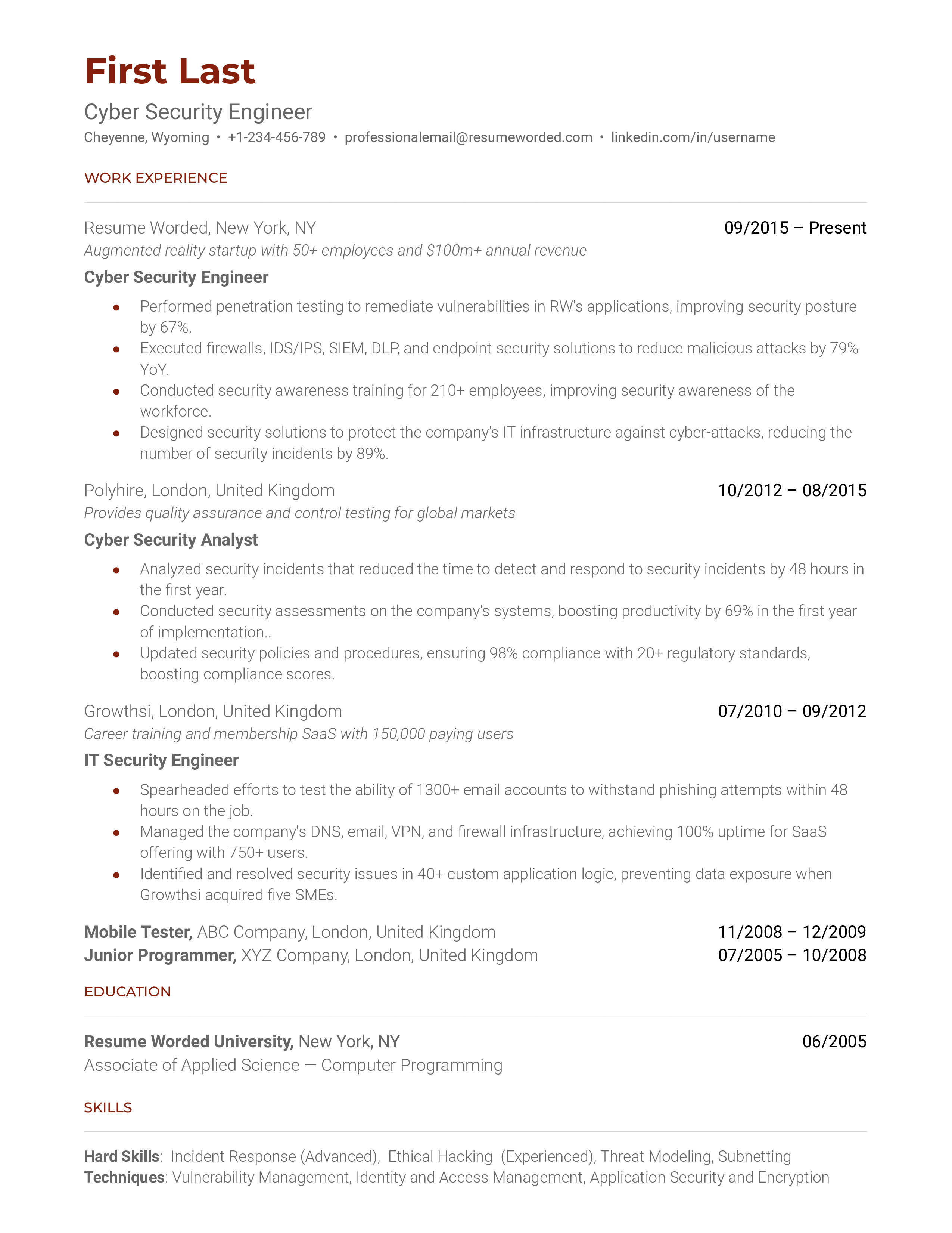 Cyber Security Engineer Resume Sample
