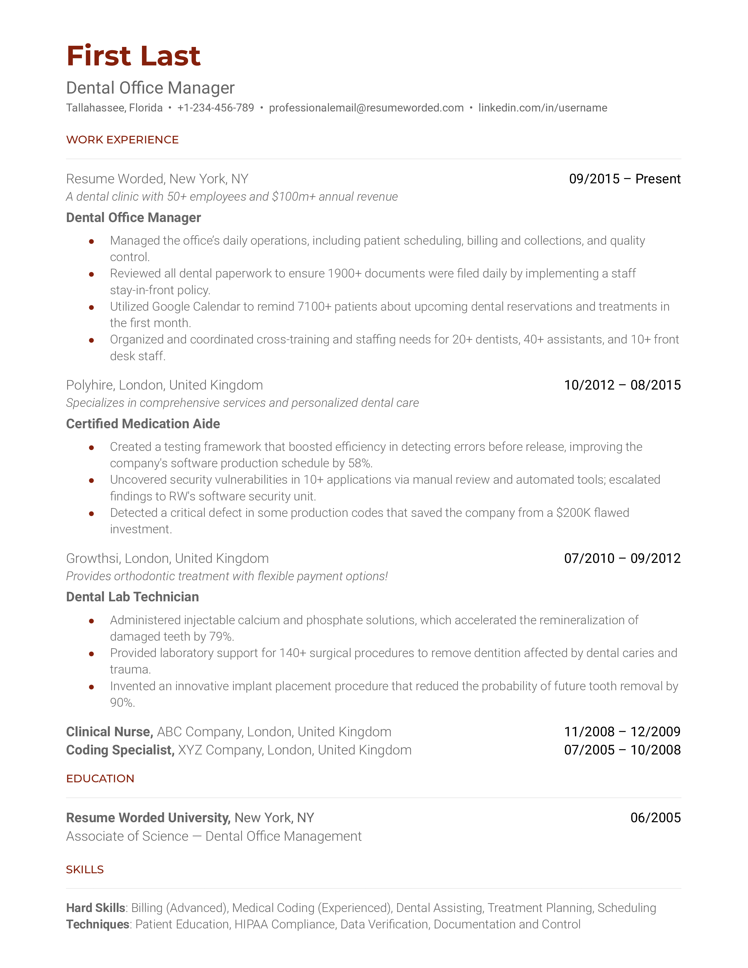 Dental Office Manager Resume Sample