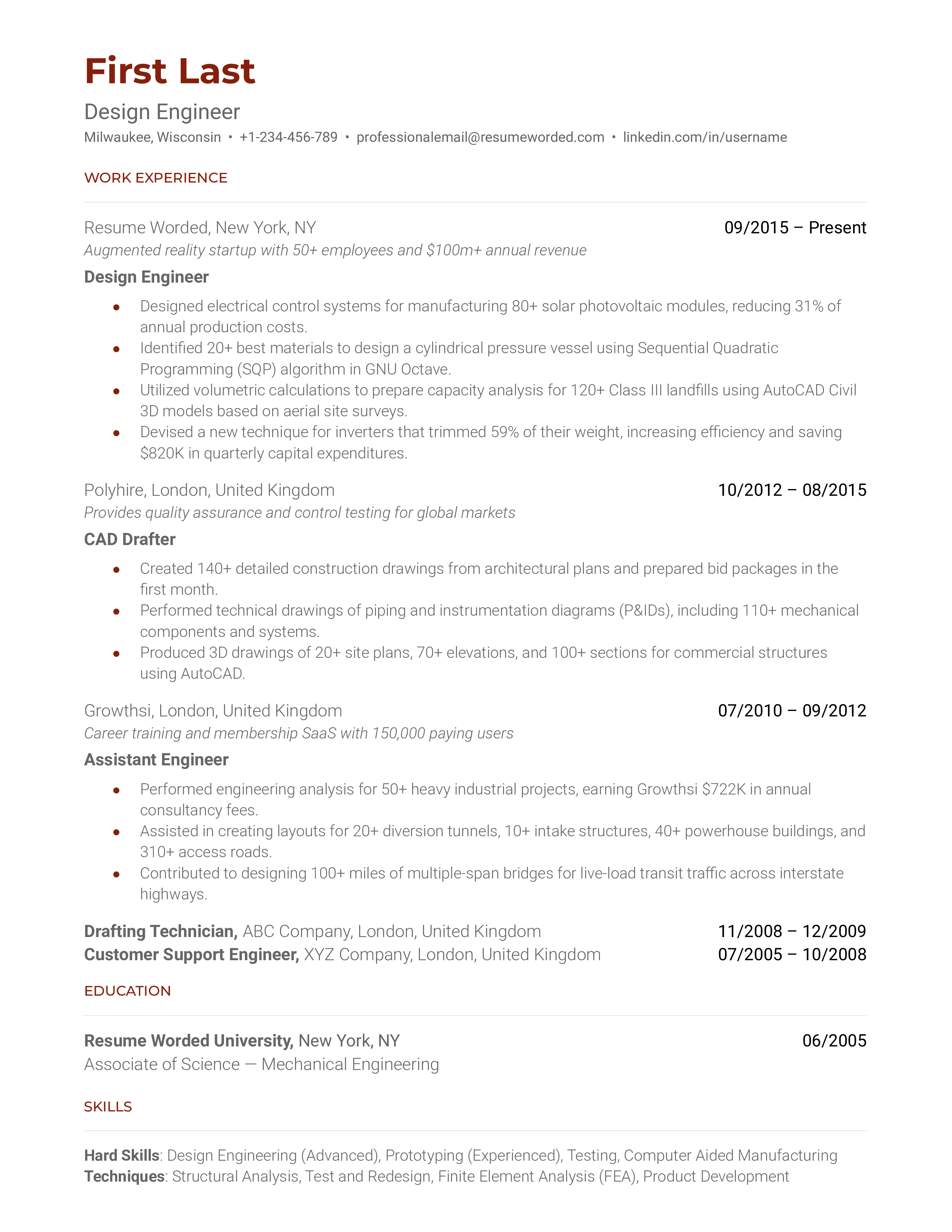 Design Engineer Resume Sample