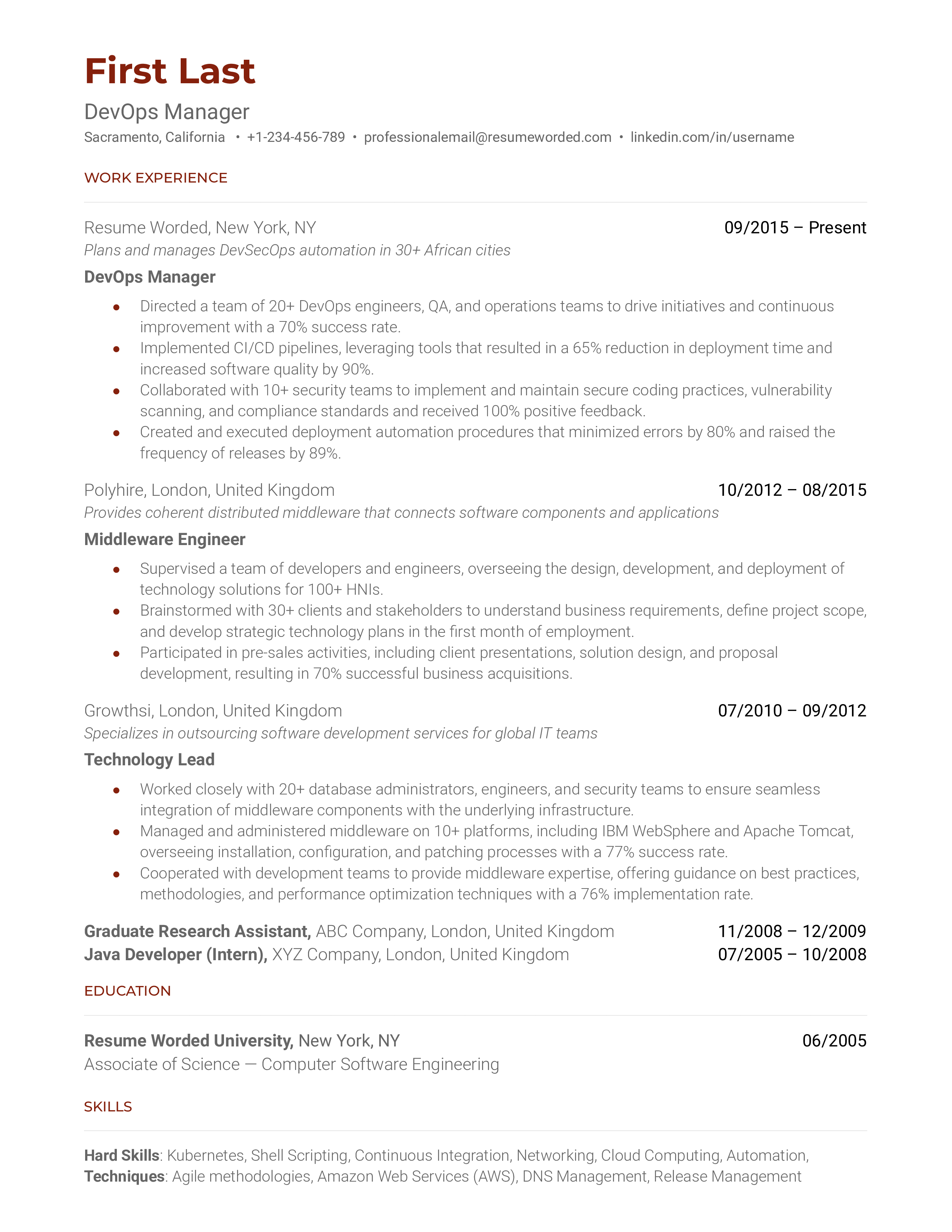 DevOps Manager Resume Sample