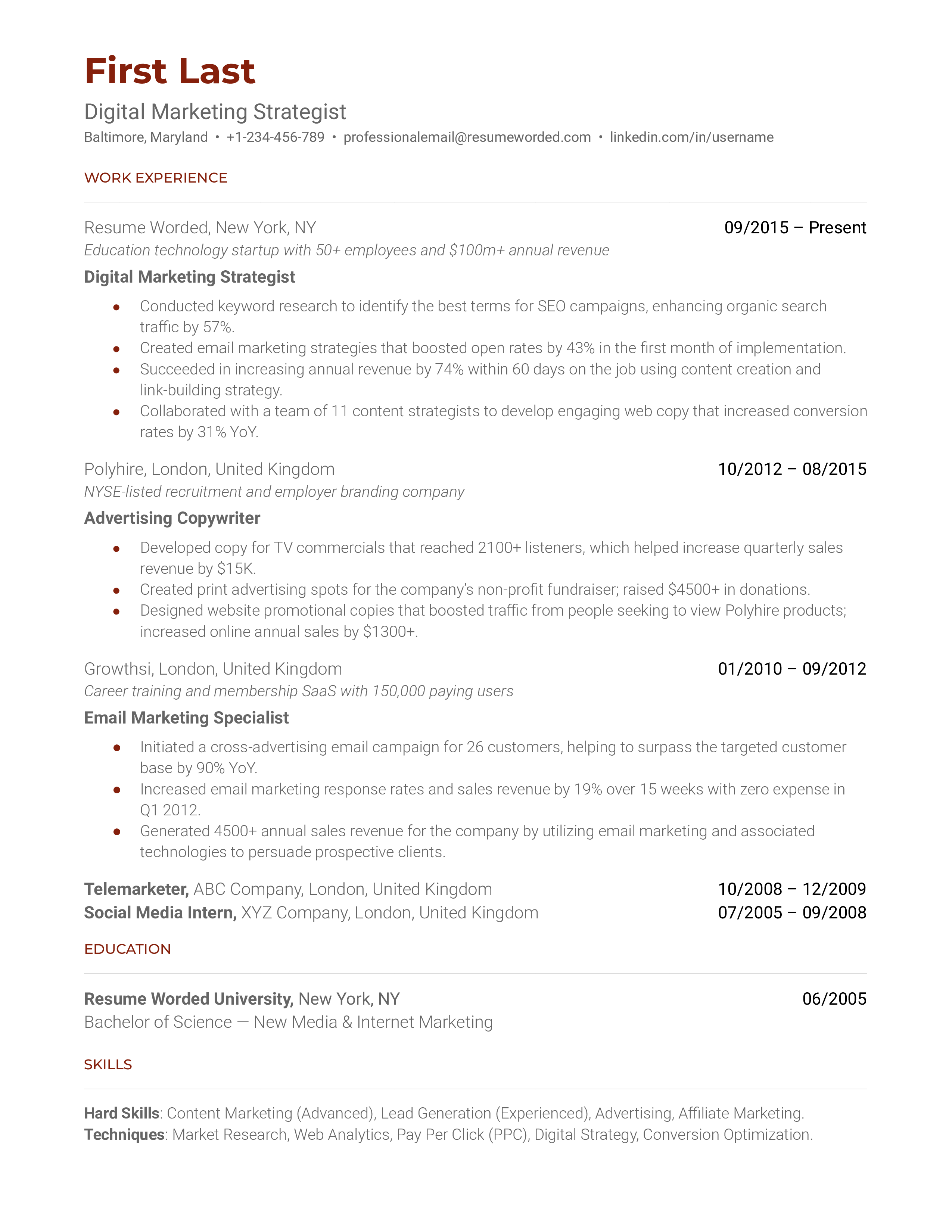 Digital Marketing Strategist Resume Sample