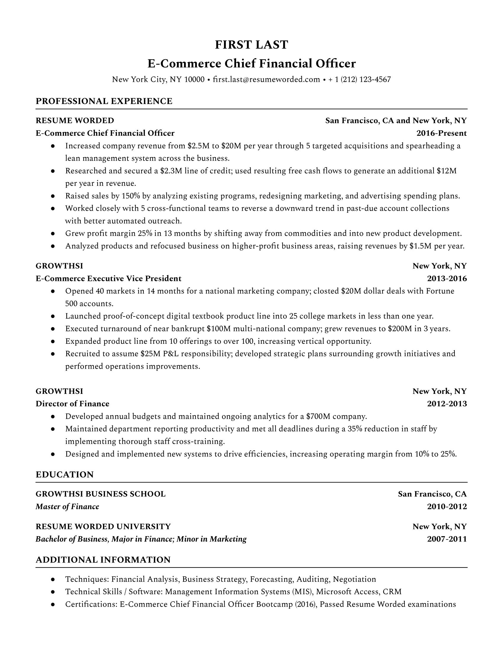 Senior, Professional Resume Sample