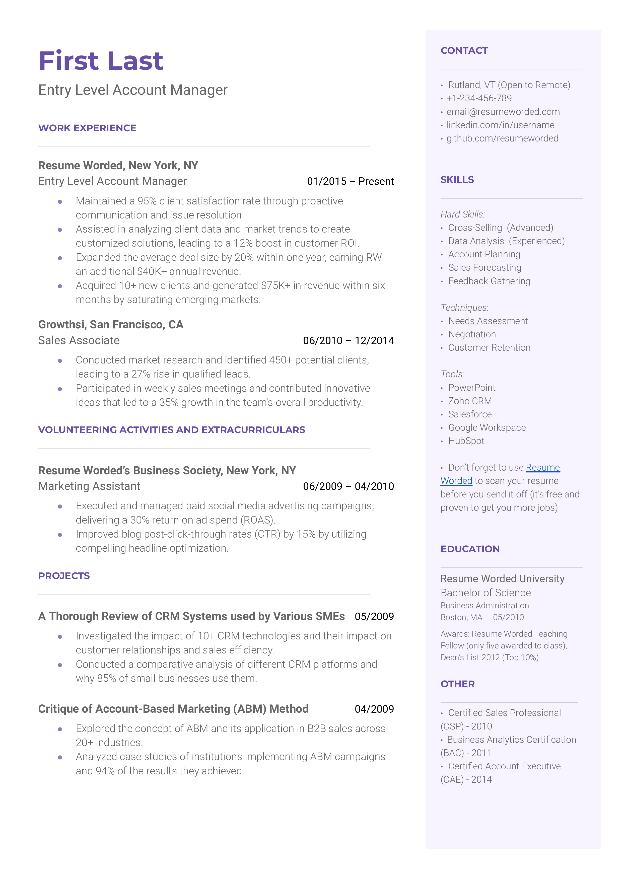 Entry Level Account Manager Resume Sample