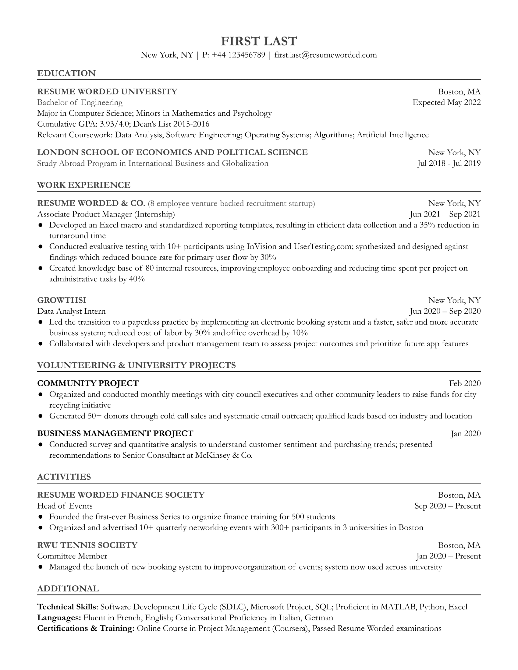 Entry Level Product Manager Resume Sample
