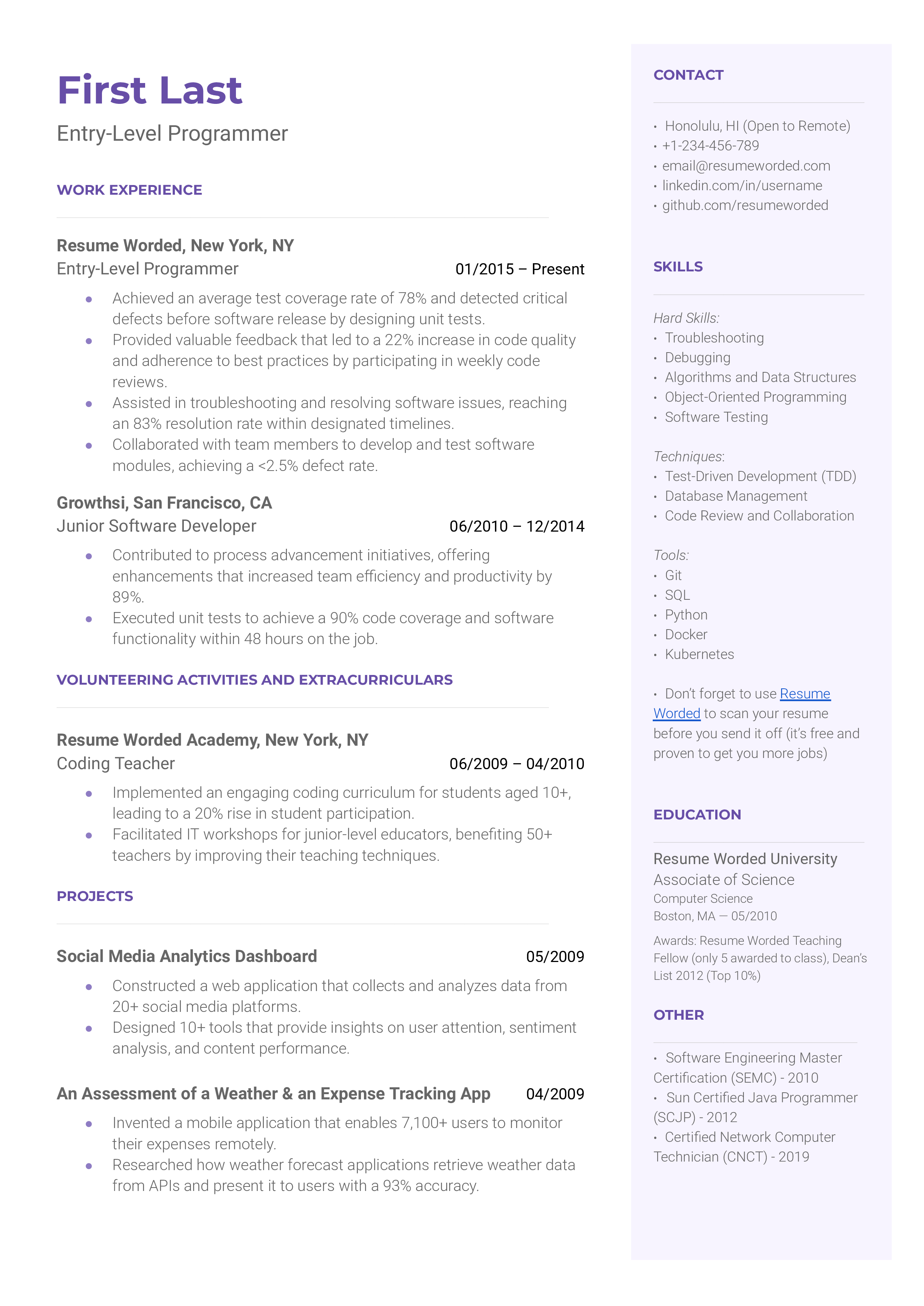 Entry-Level Programmer Resume Sample