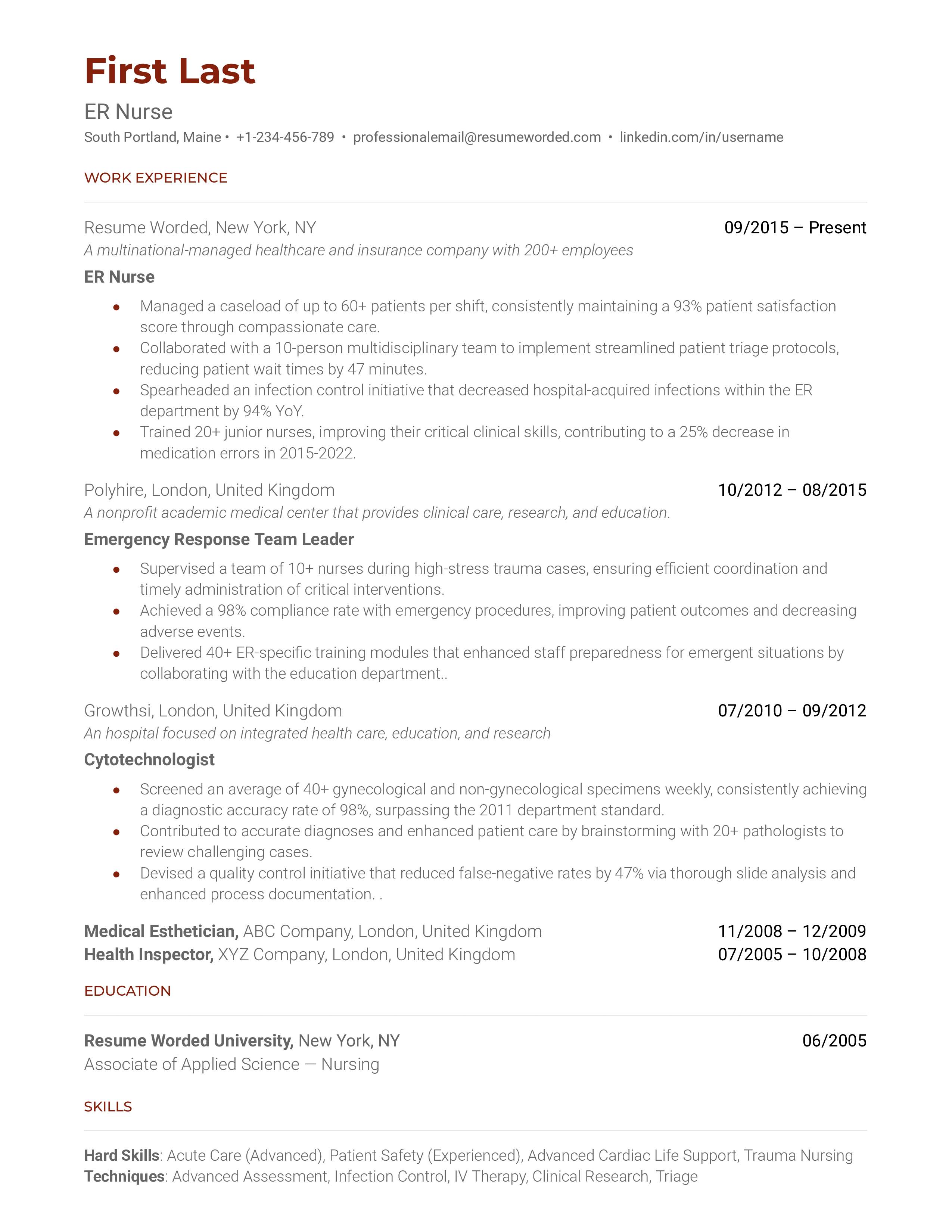 ER Nurse Resume Sample