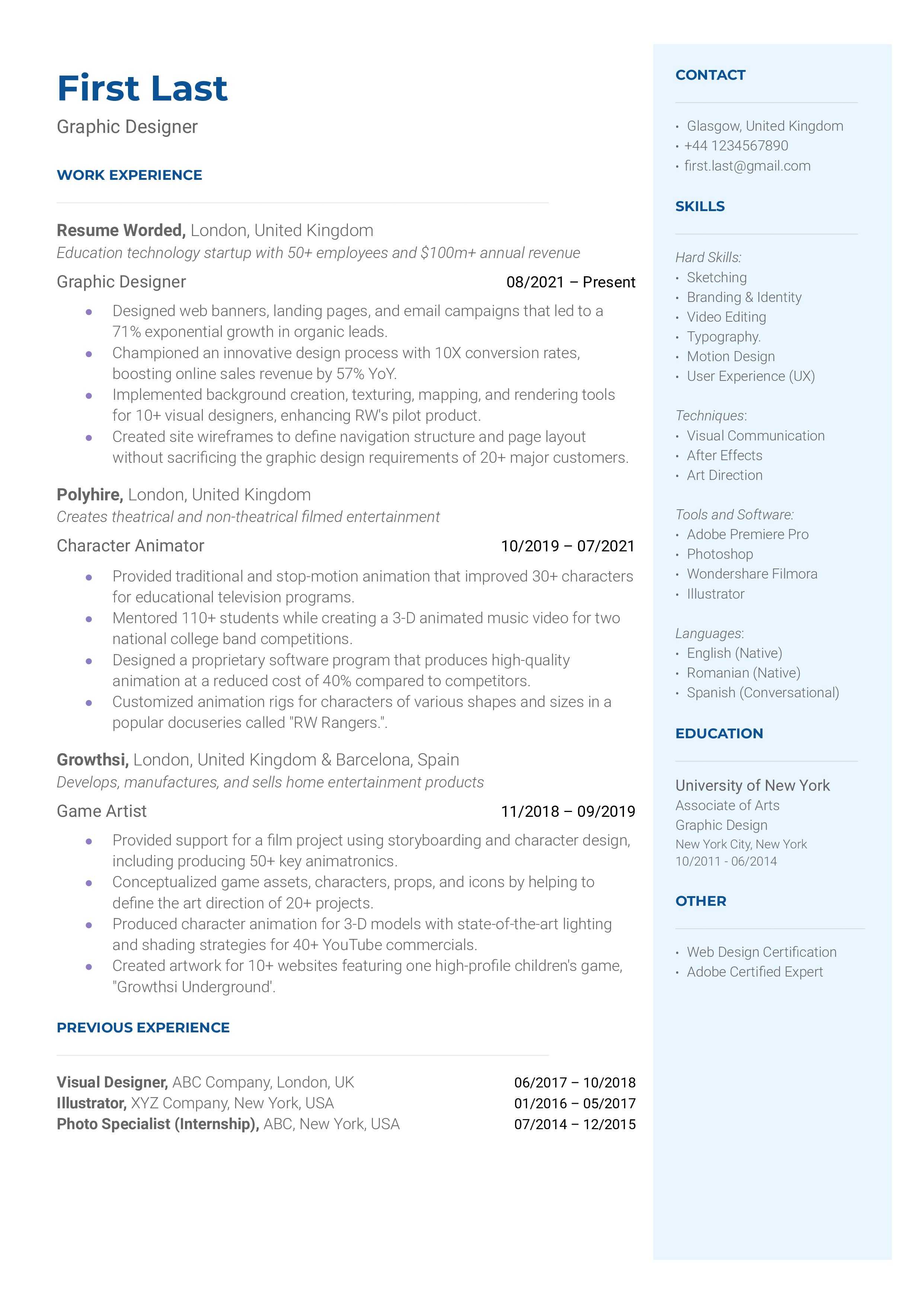 Graphic Designer  Resume Sample
