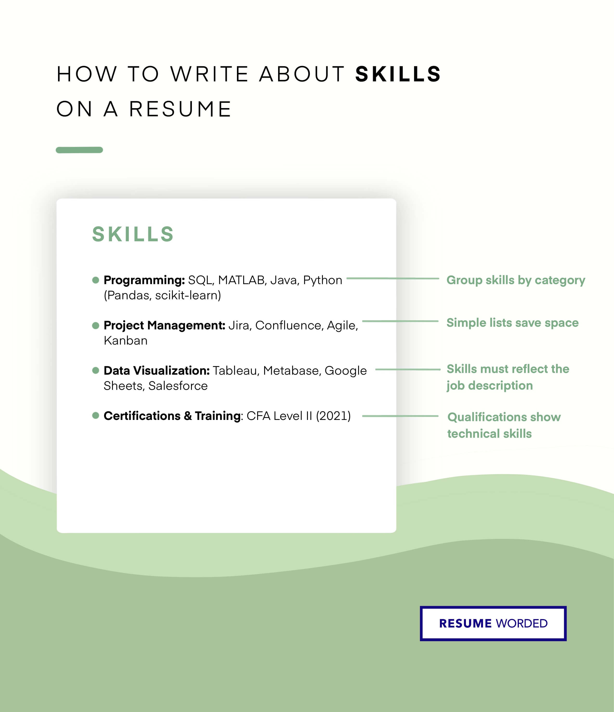 The skills match the experience - Web Developer Resume
