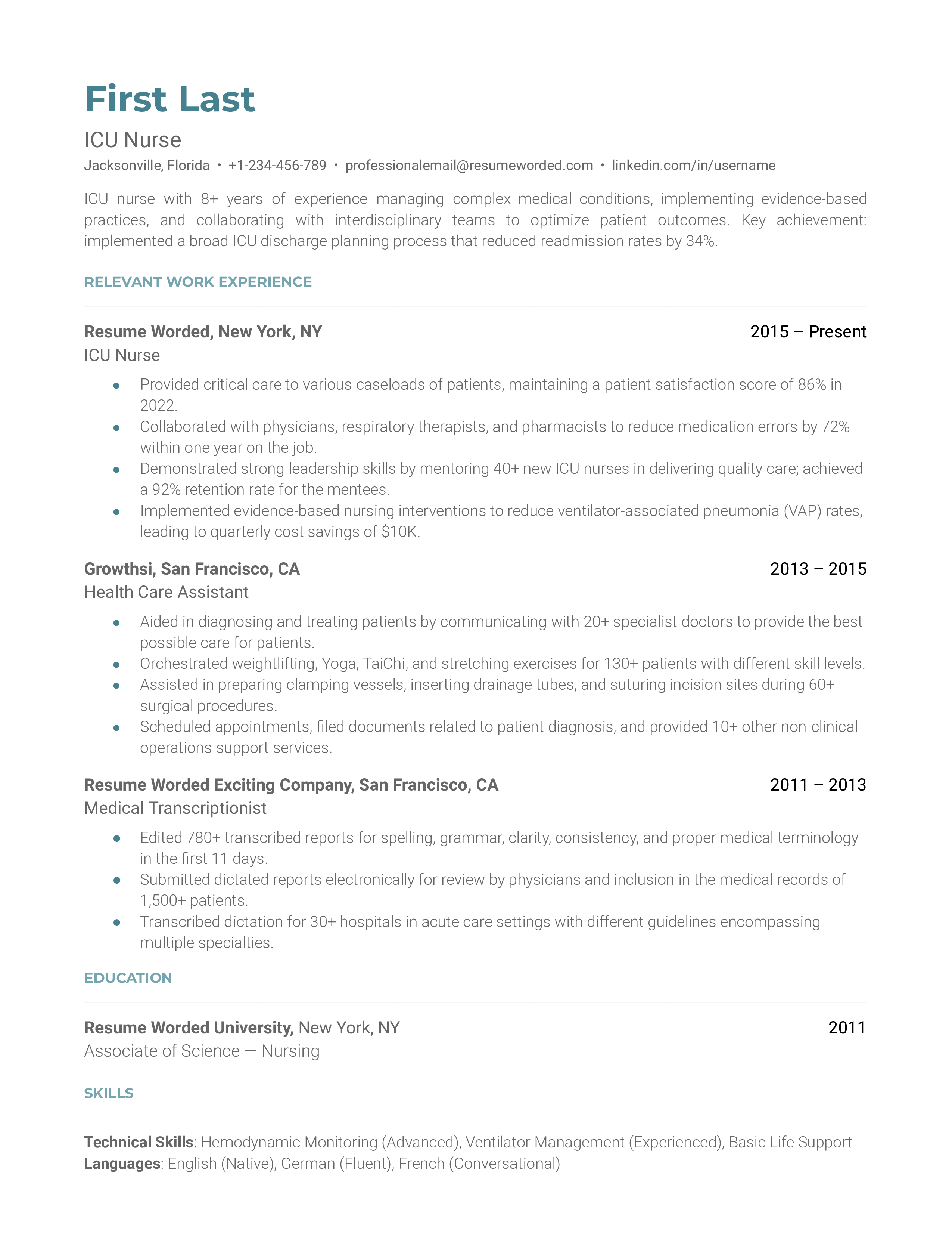 ICU Nurse Resume Sample
