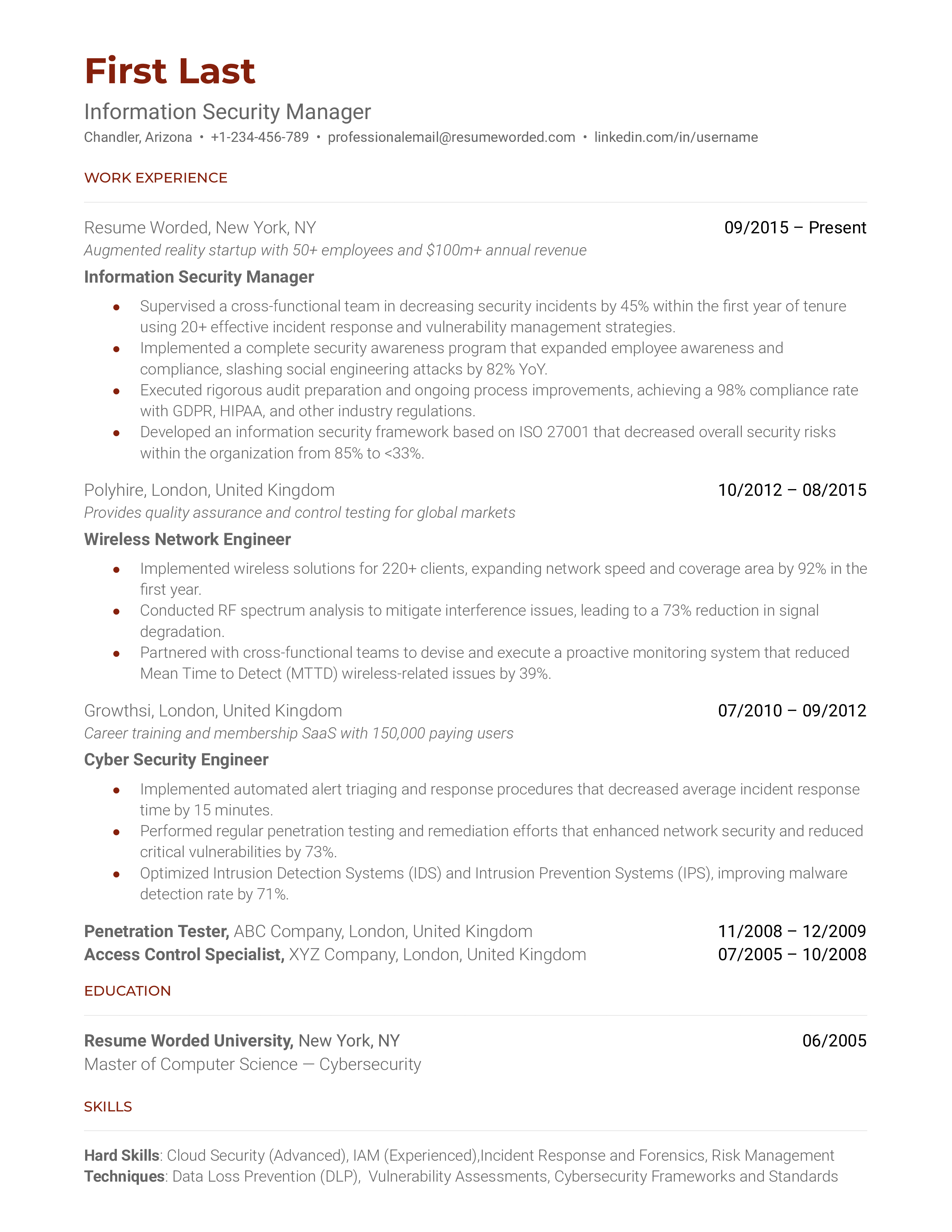 Information Security Manager Resume Sample