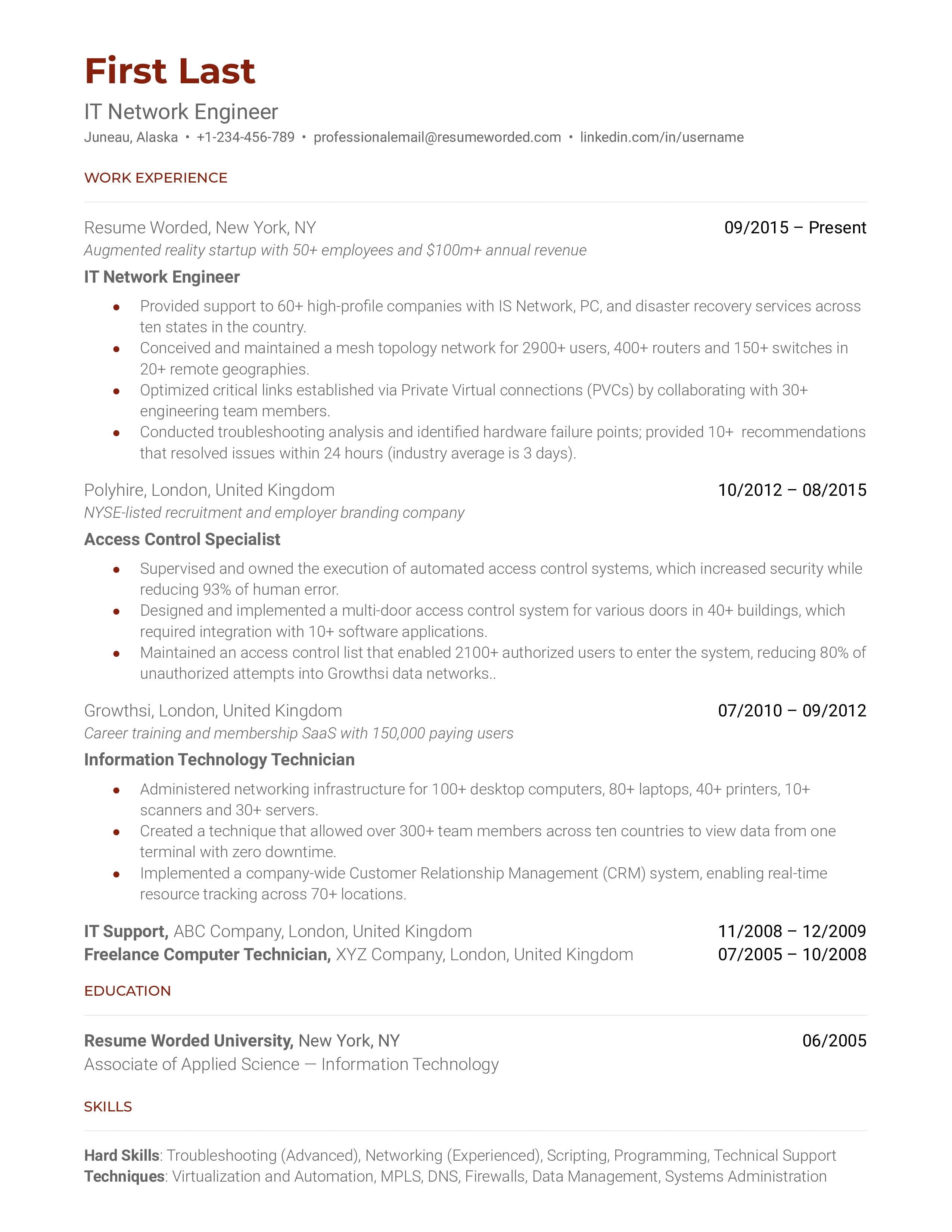 IT Network Engineer Resume Sample