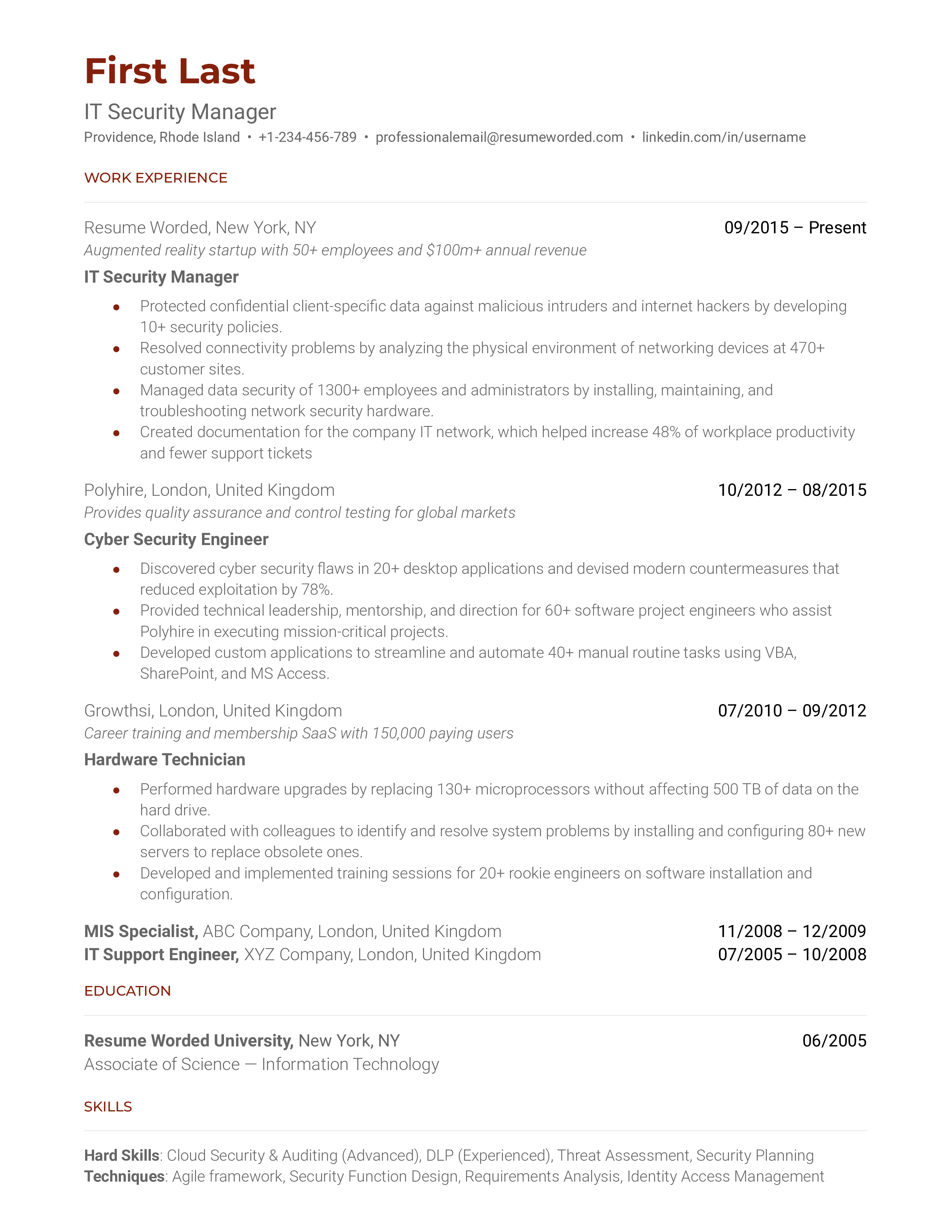 IT Security Manager Resume Sample