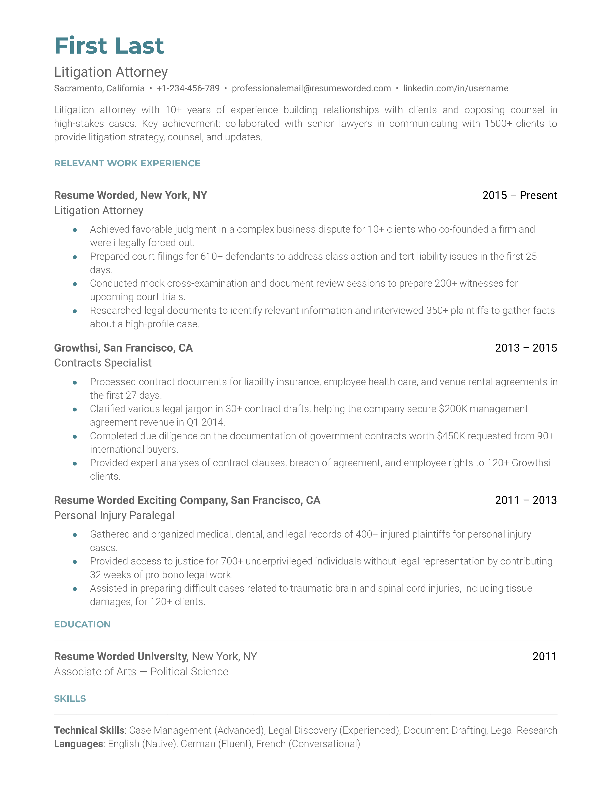Litigation Attorney Resume Sample