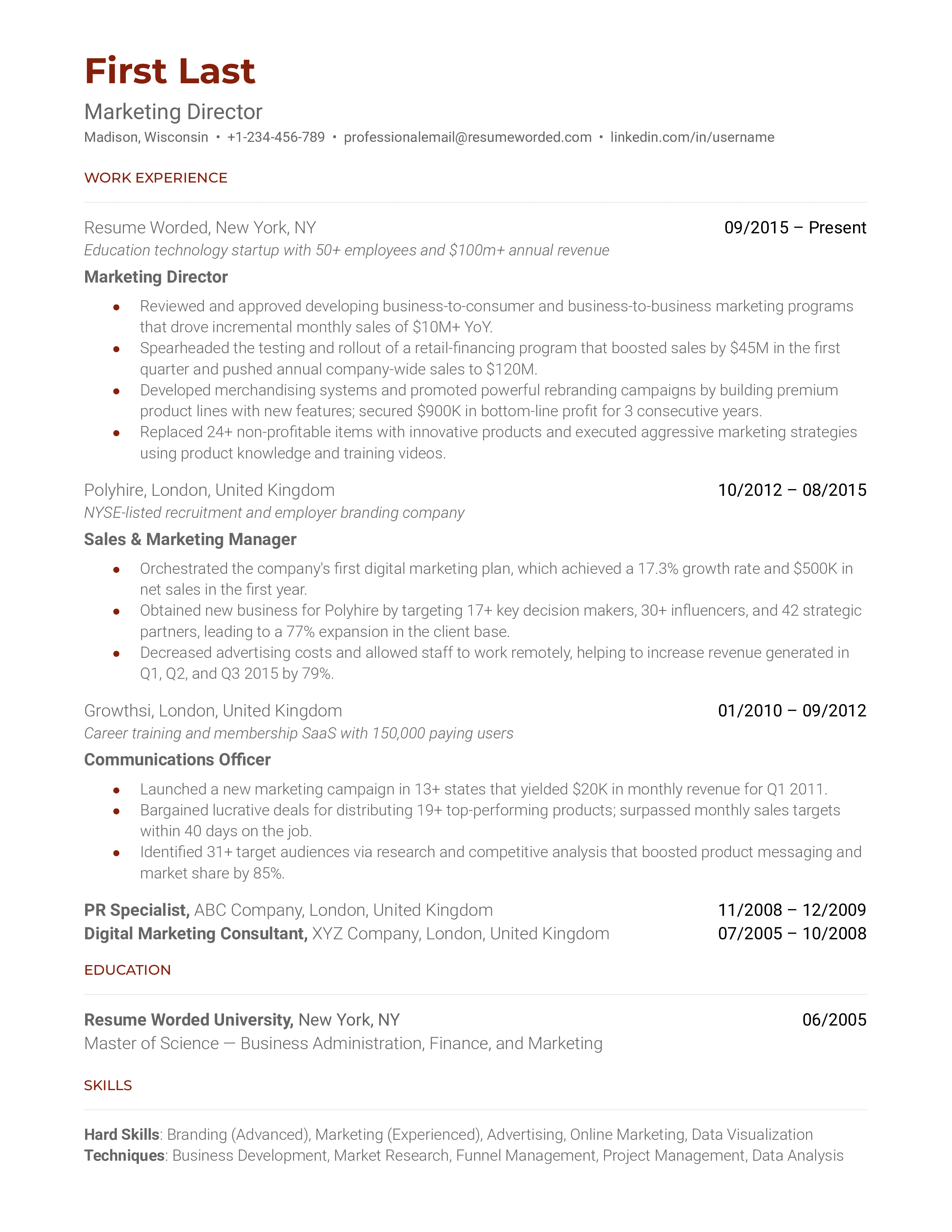 Marketing Director Resume Sample