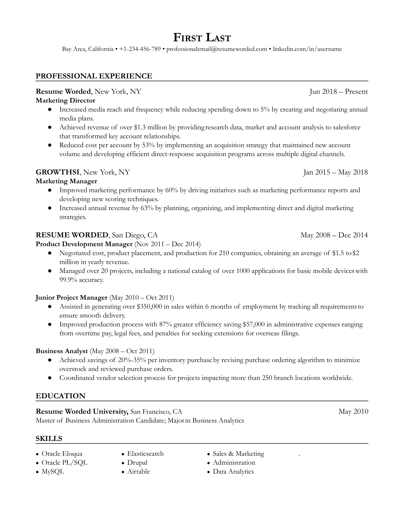  Marketing Director Resume Sample
