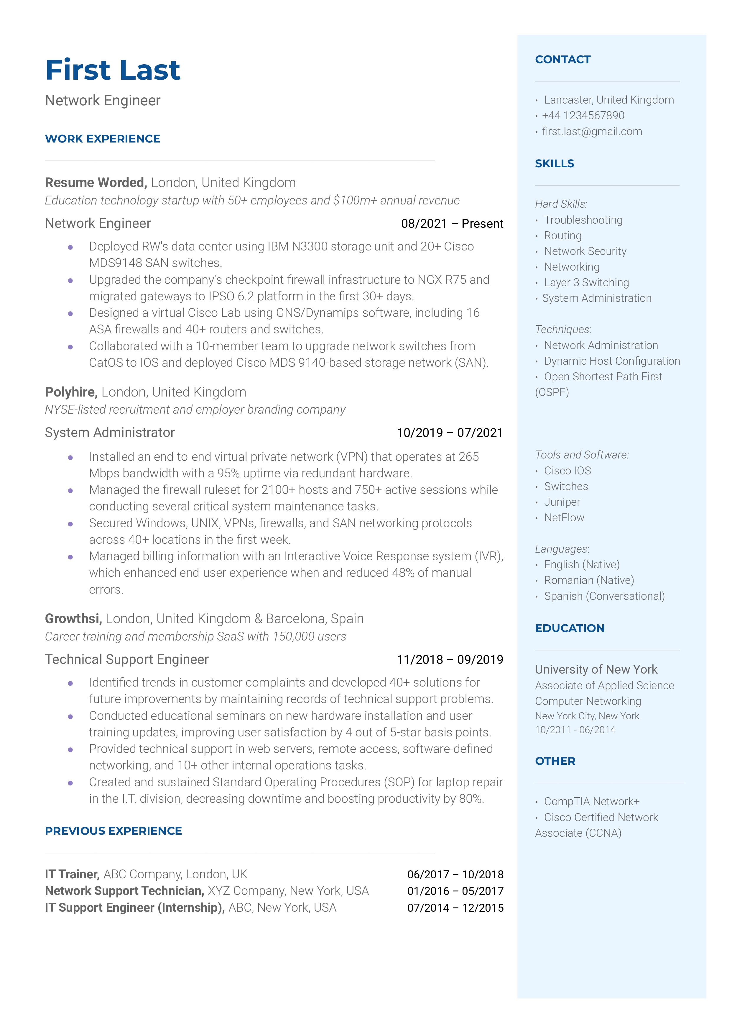 Network Engineer Resume Sample
