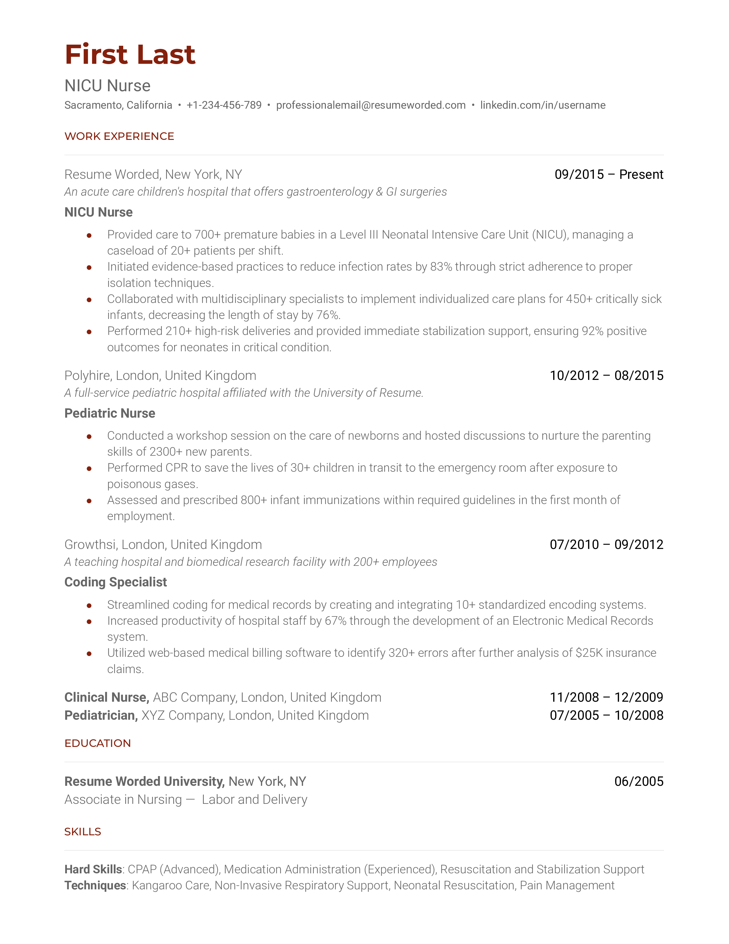 NICU Nurse Resume Sample