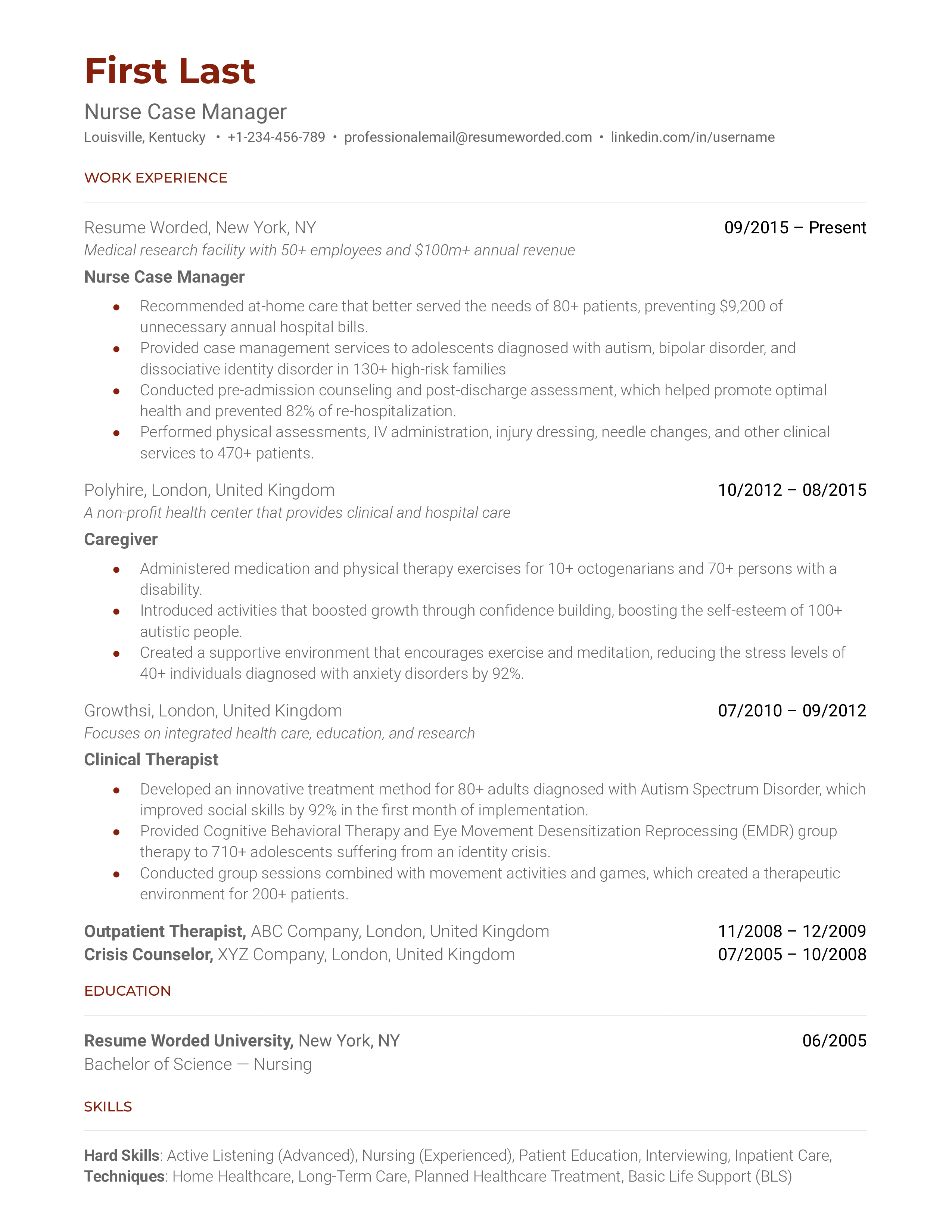 Nurse Case Manager Resume Sample