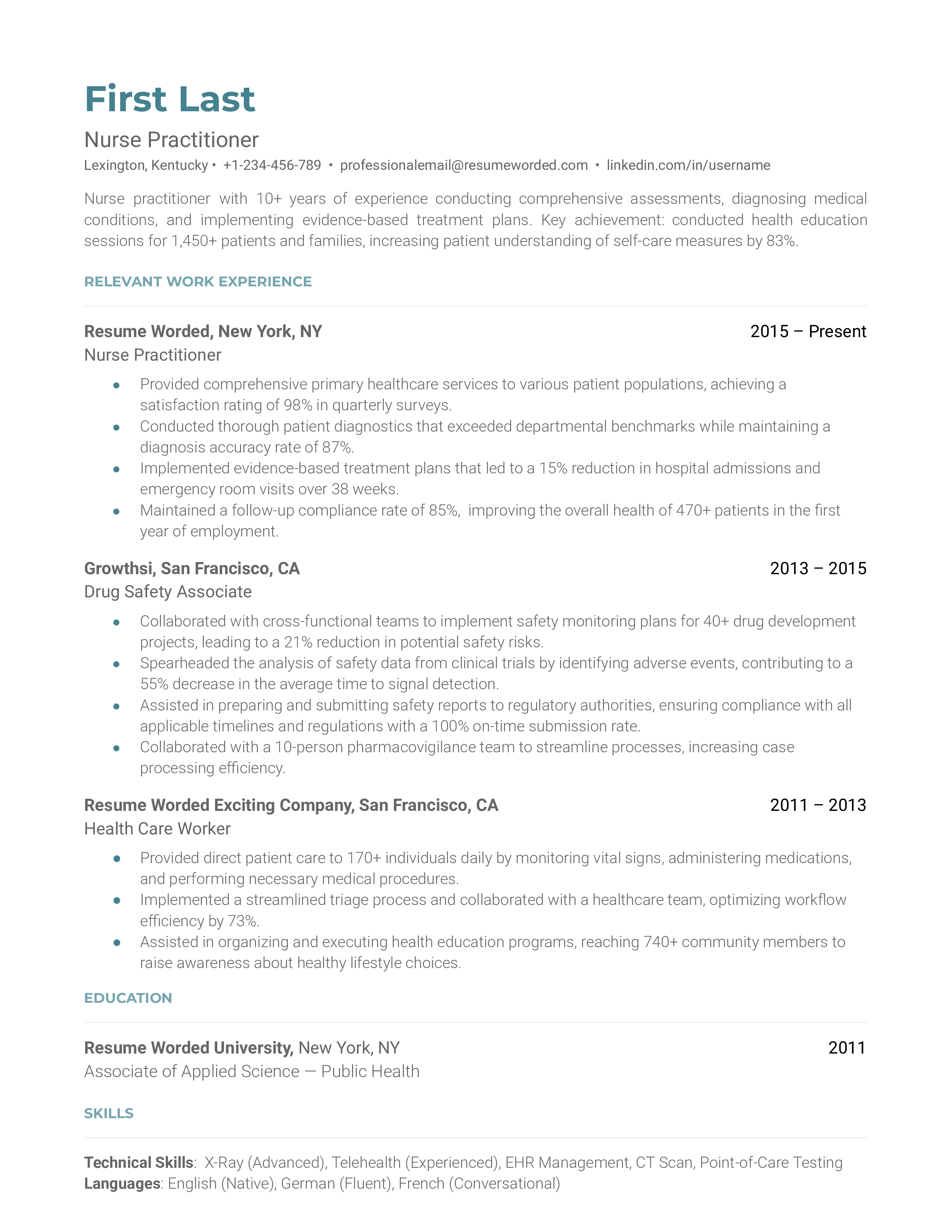 Nurse Practitioner Resume Sample