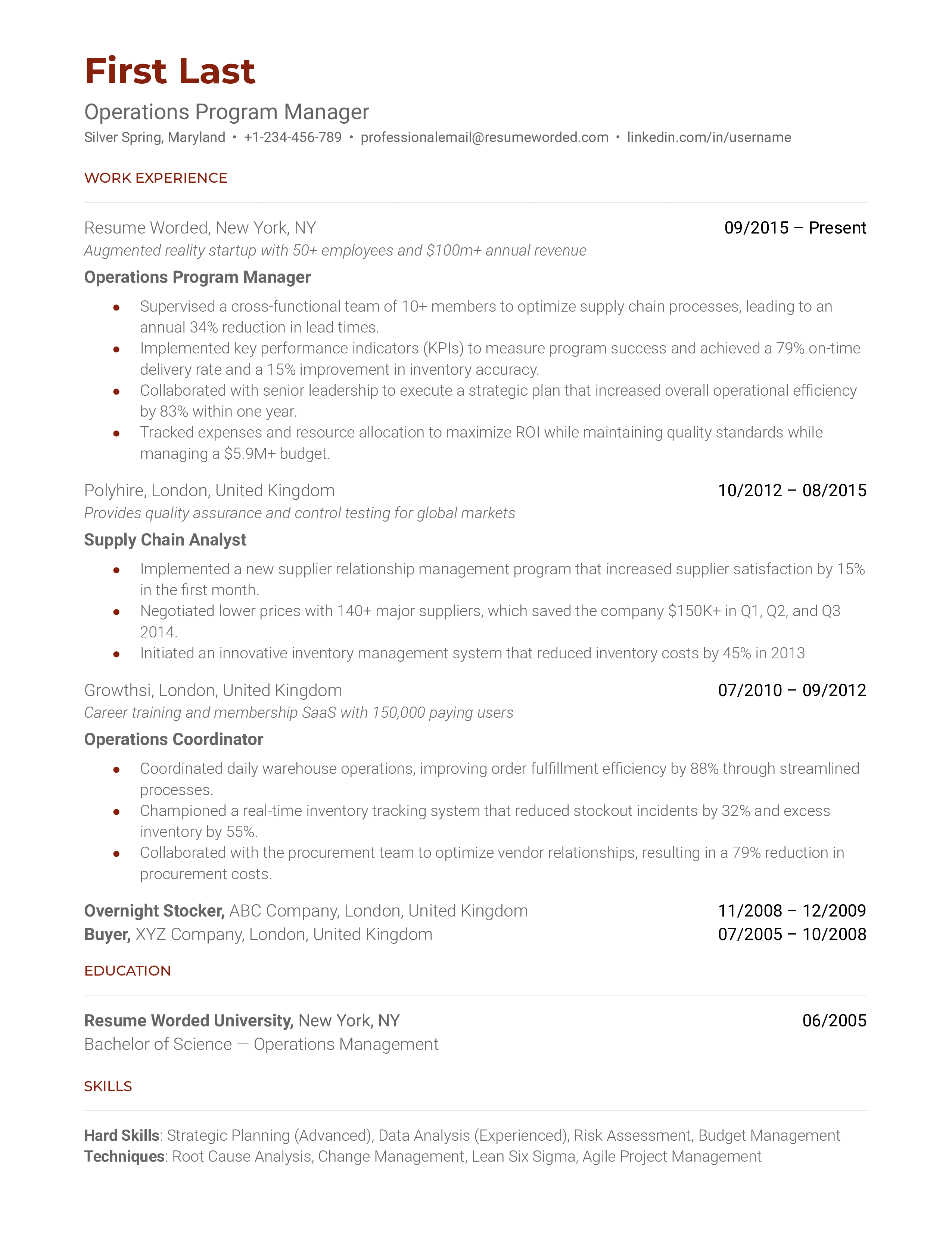 Operations Program Manager Resume Sample