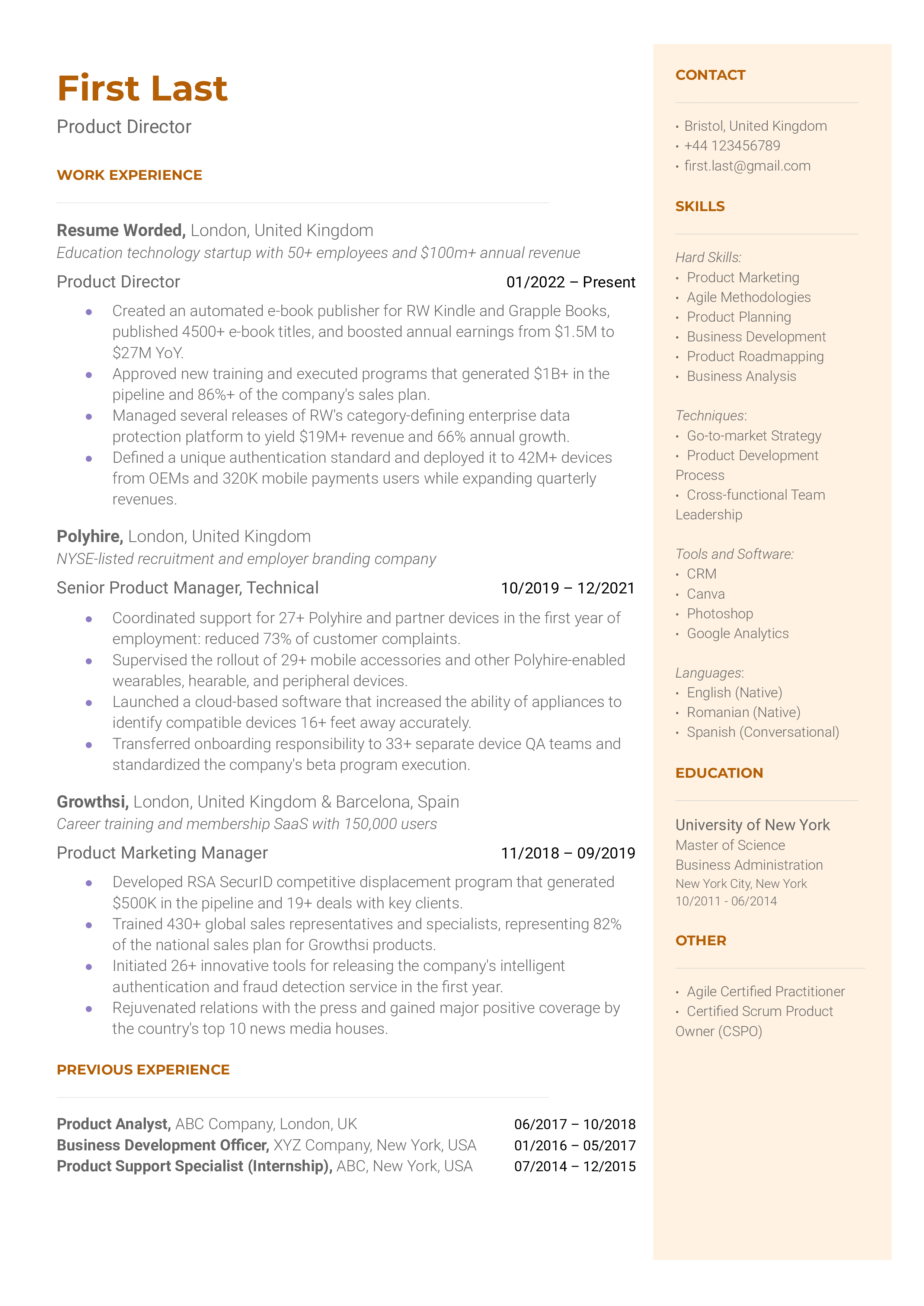 Product Director Resume Sample