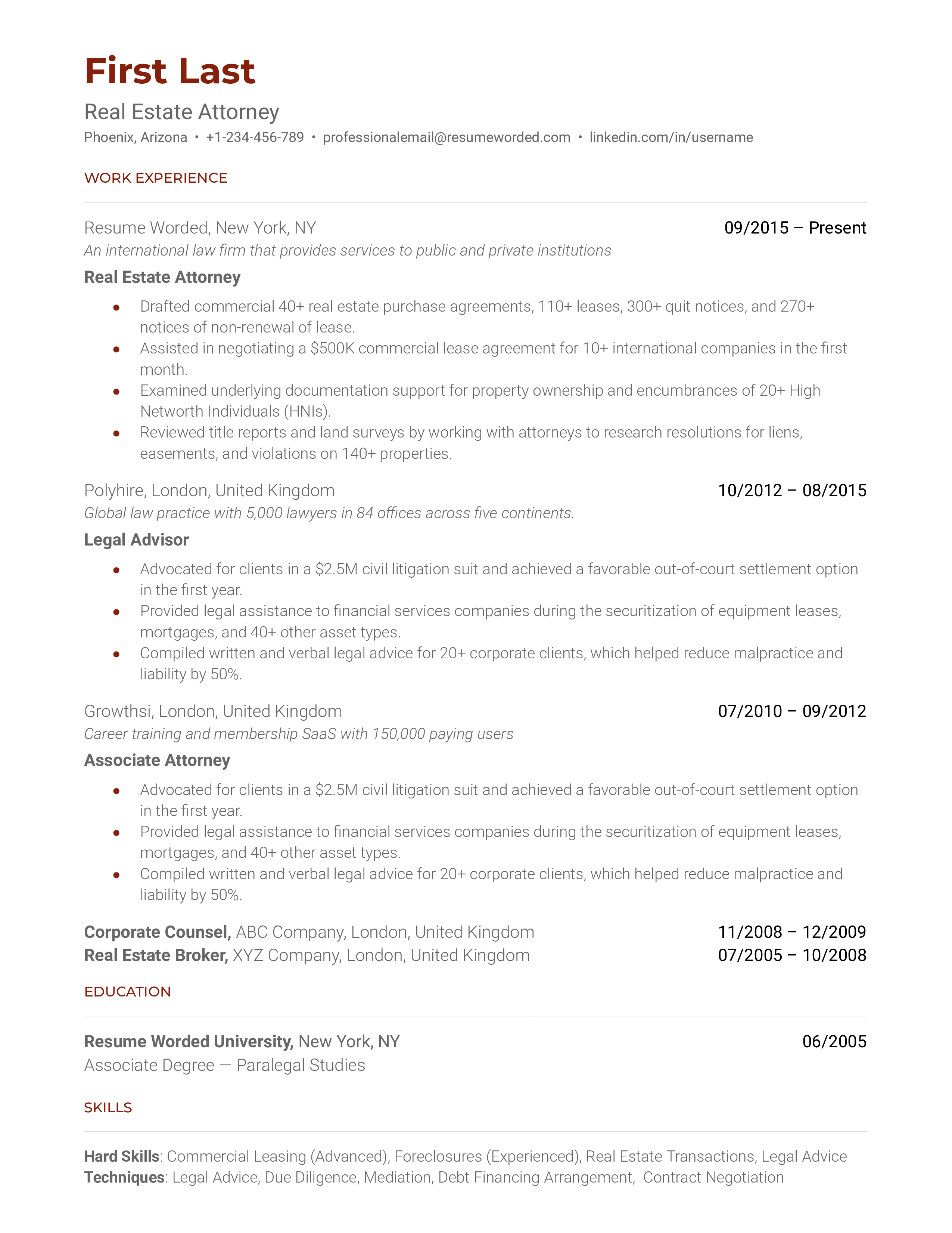 Real Estate Attorney Resume Sample