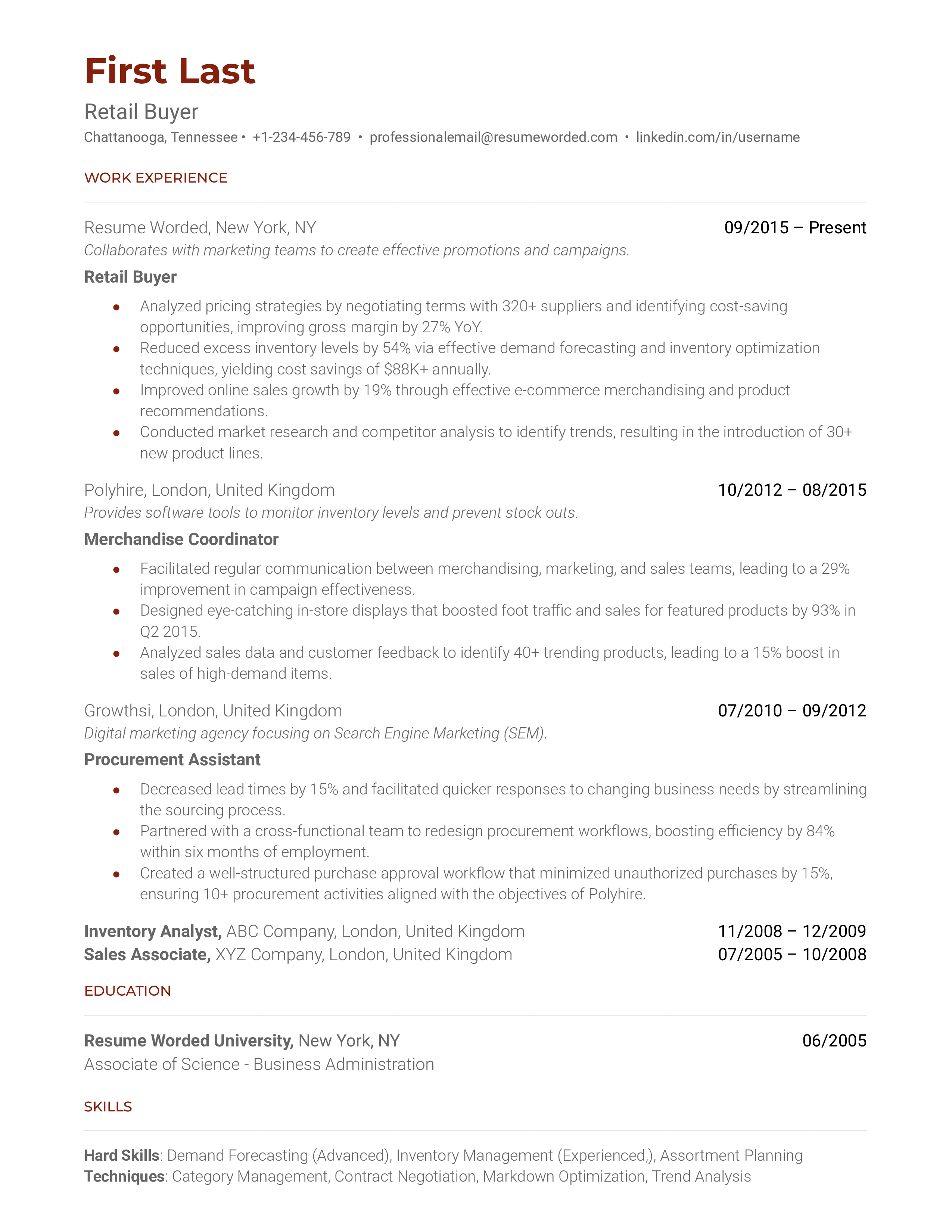 Retail Buyer Resume Sample
