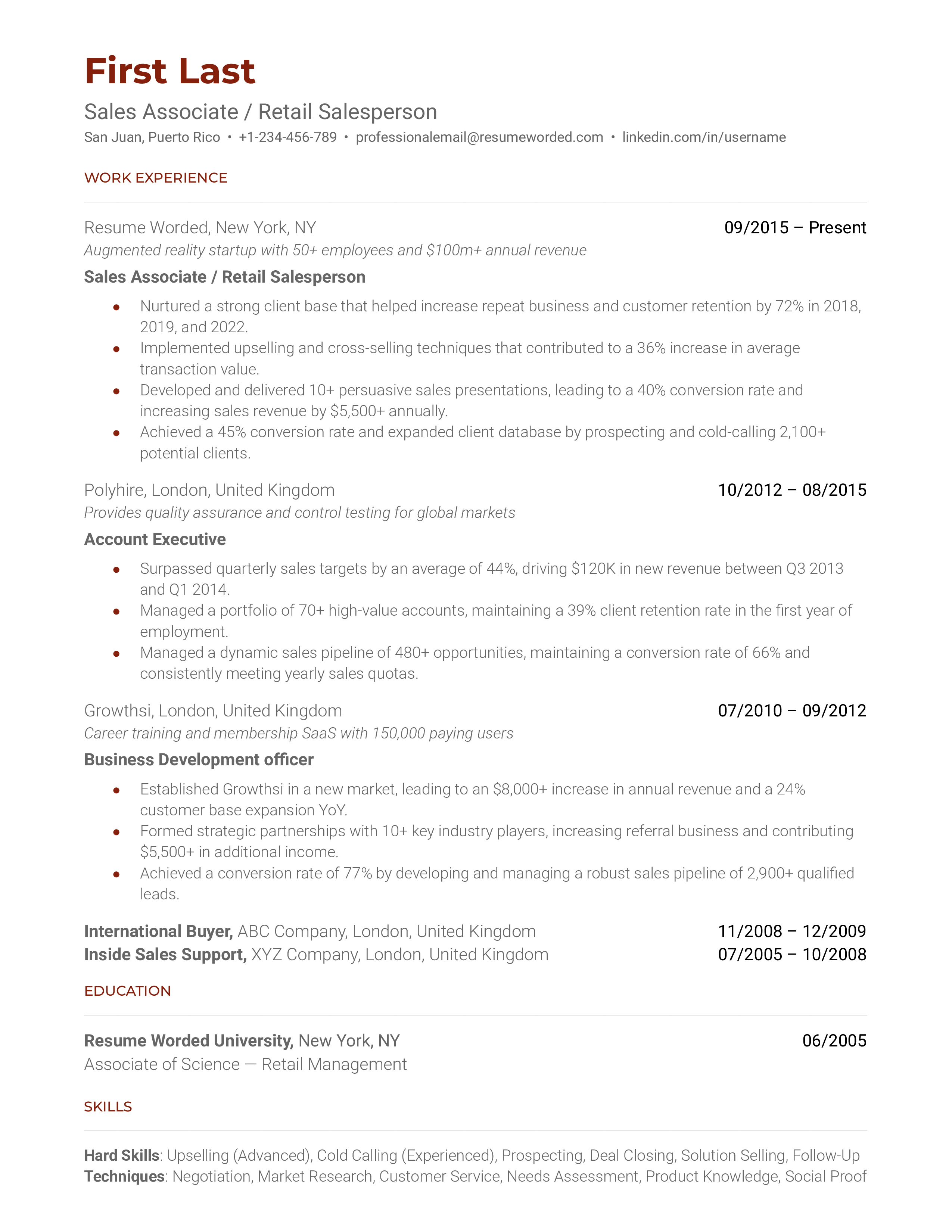 Sales Associate / Retail Salesperson Resume Sample