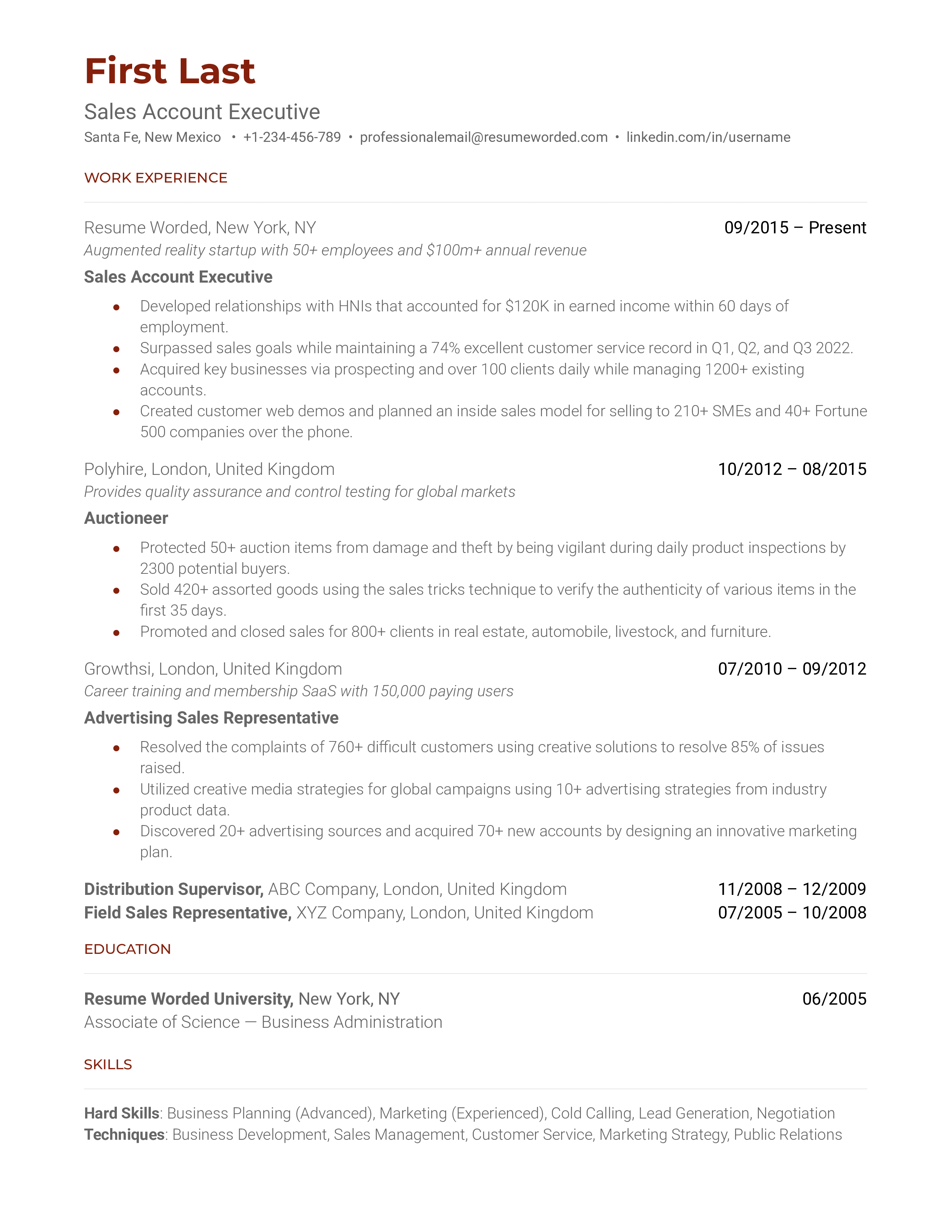  Sales Account Executive Resume Sample