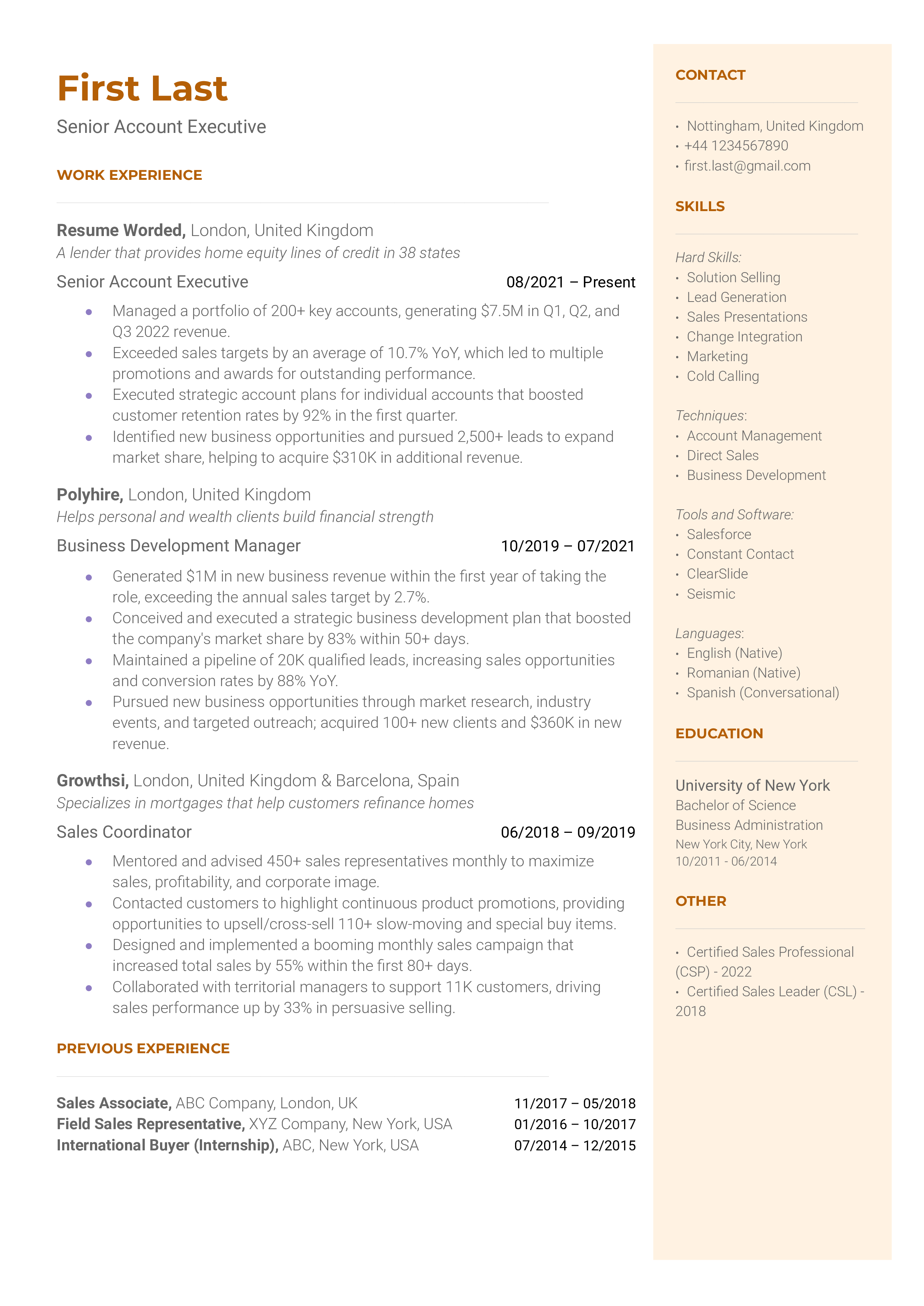 Senior Account Executive Resume Sample