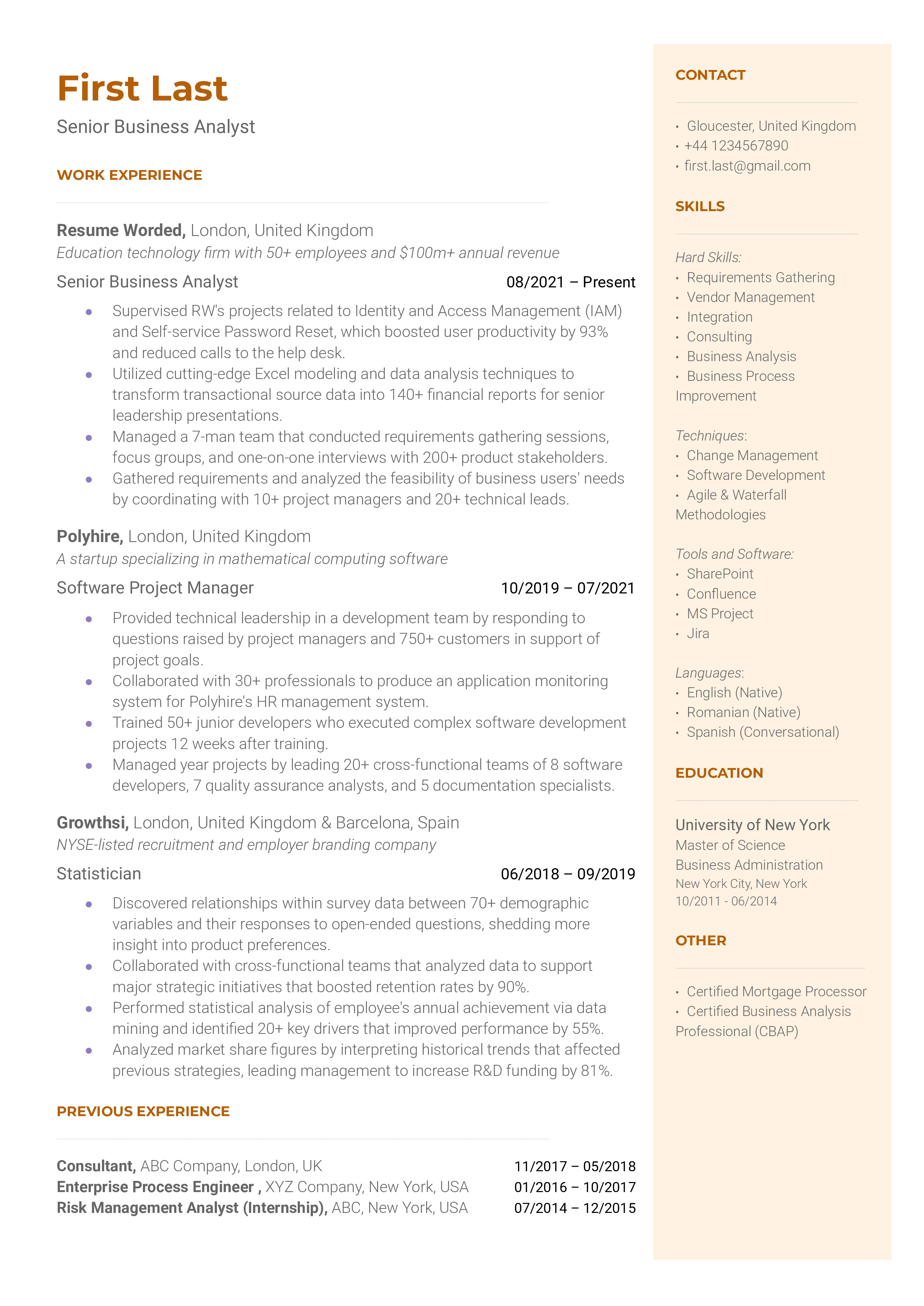 Senior Business Analyst Resume Sample
