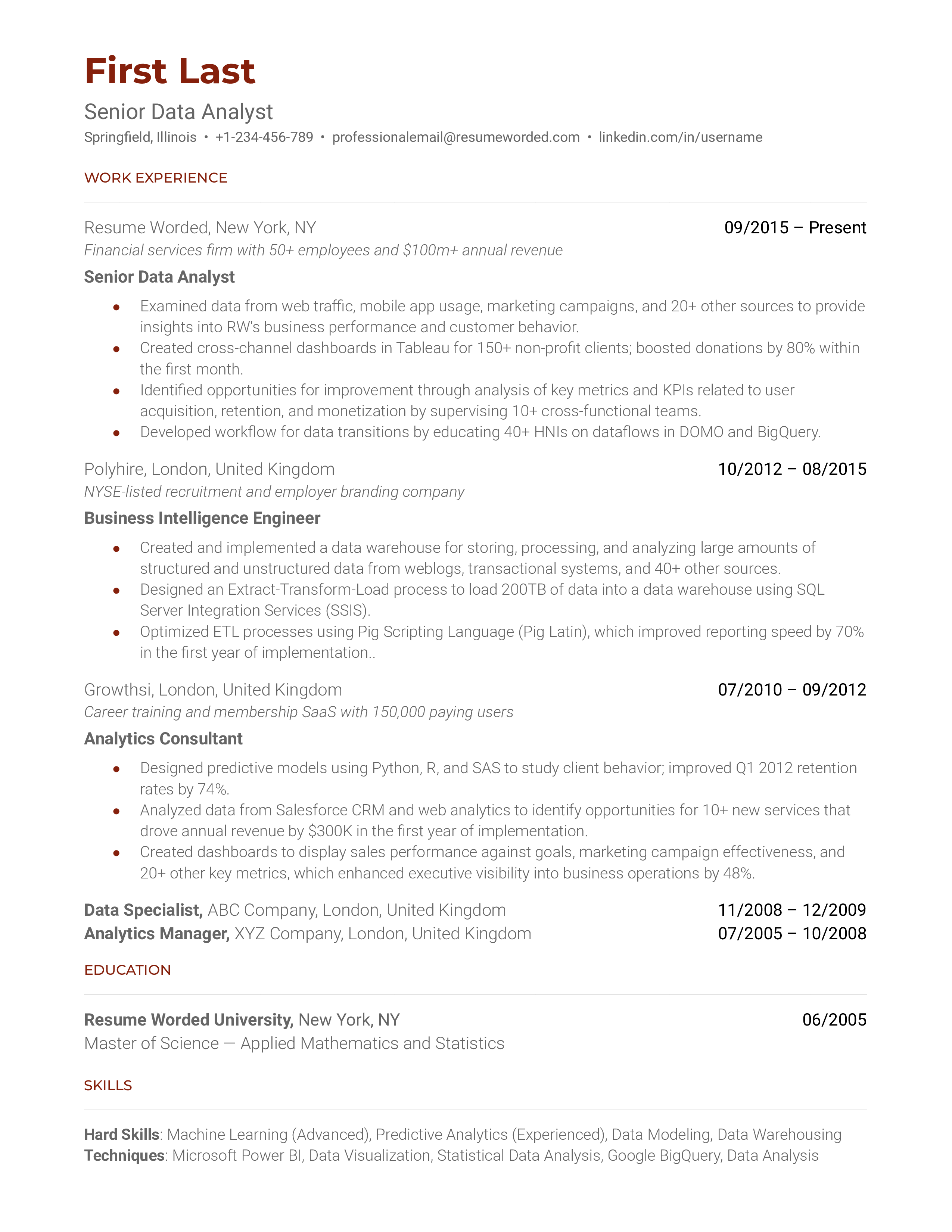 Senior Data Analyst  Resume Sample