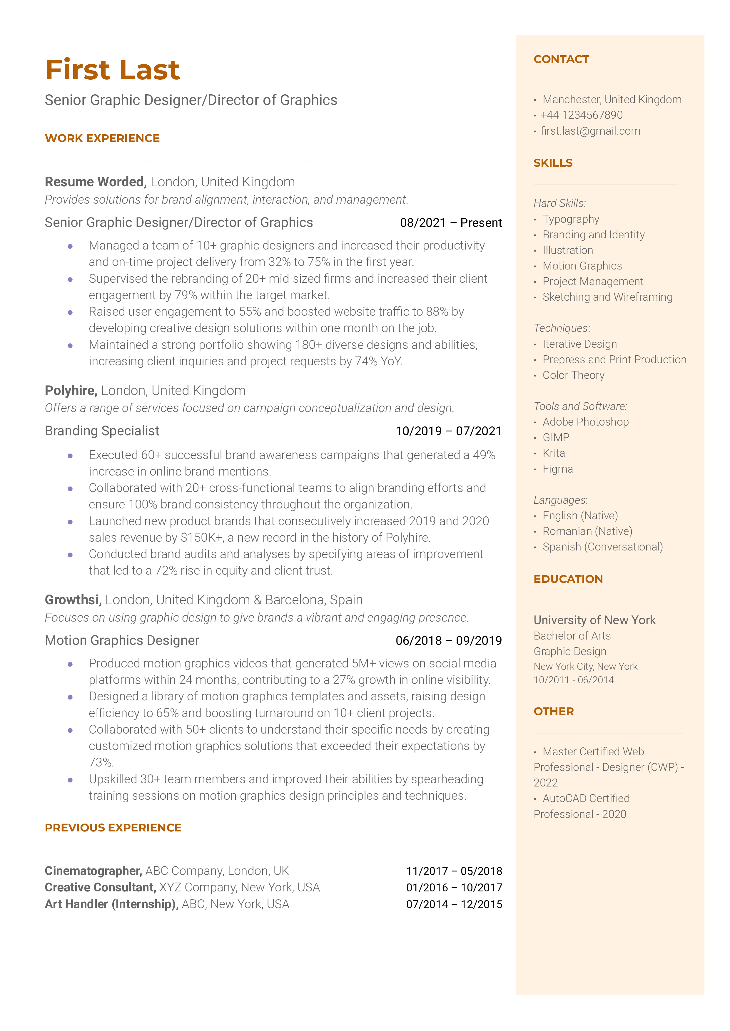 Senior Graphic Designer / Director of Graphic Design Resume Sample