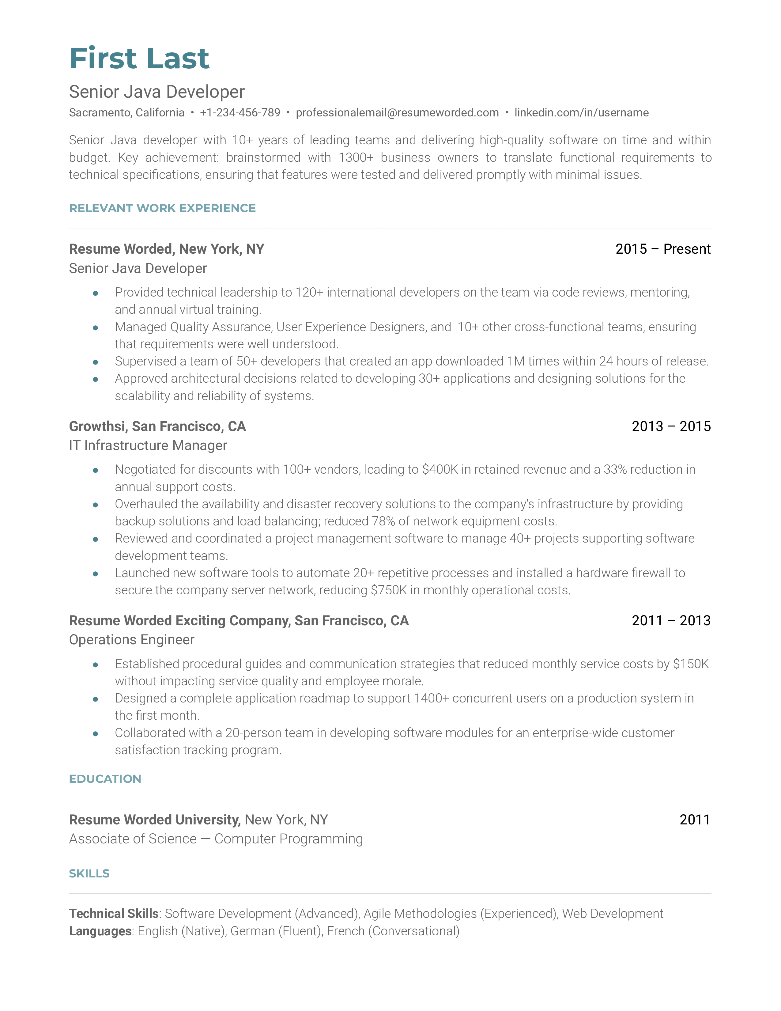 Senior Java Developer Resume Sample