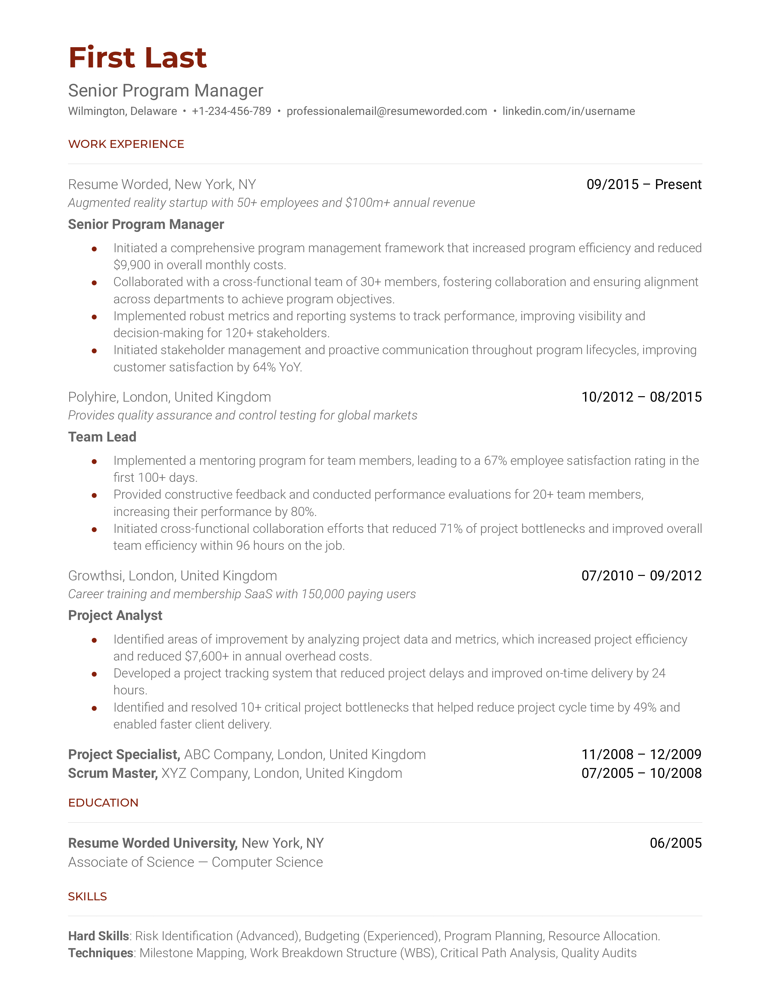 Senior Program Manager Resume Sample