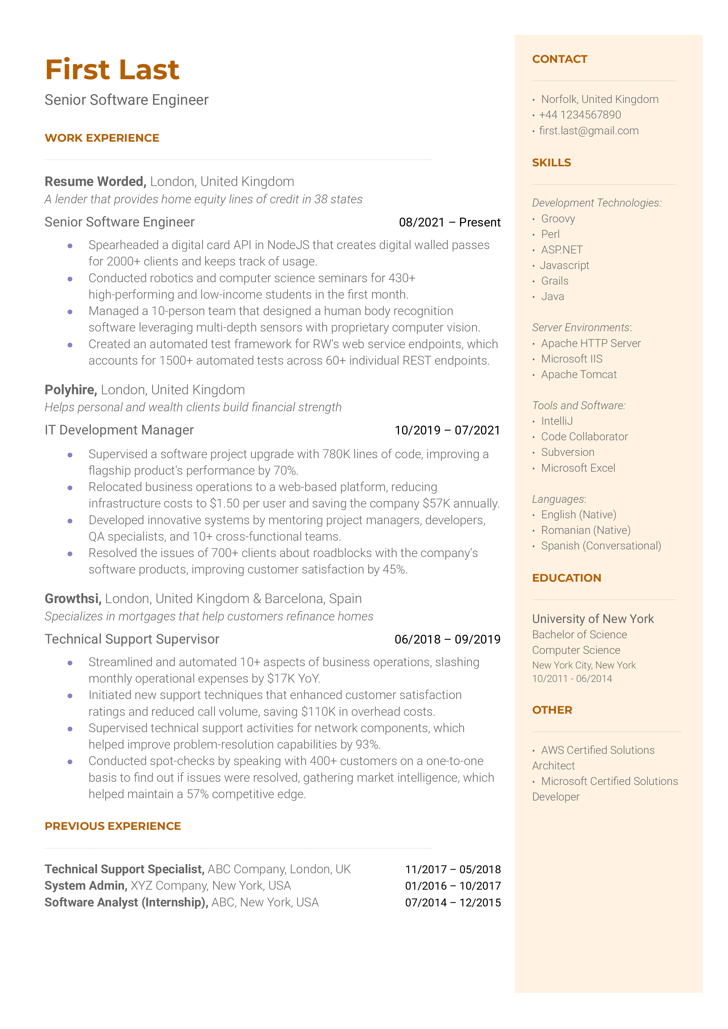 Senior Software Engineer Resume Sample