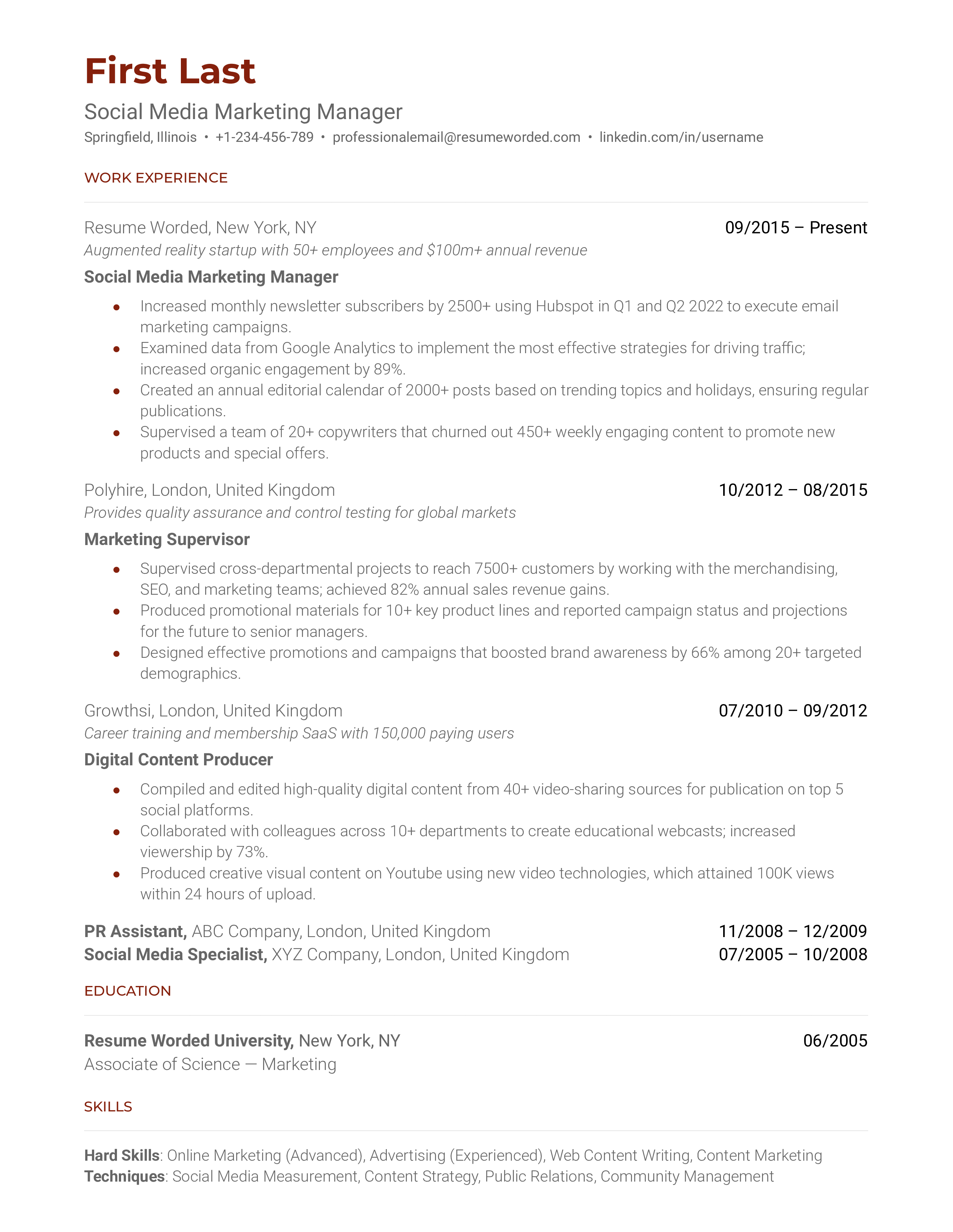 Social Media Marketing Manager Resume Sample
