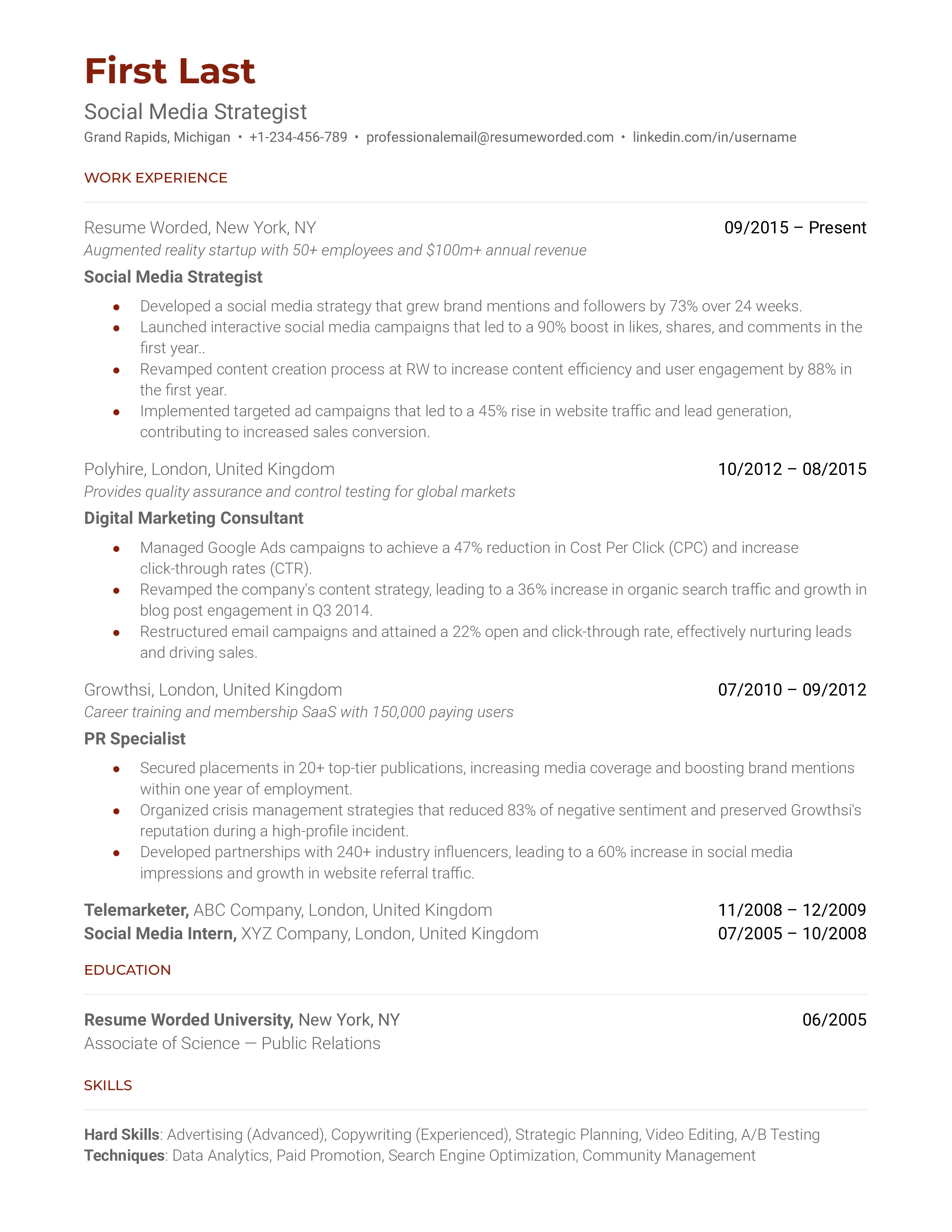 Social Media Strategist Resume Sample