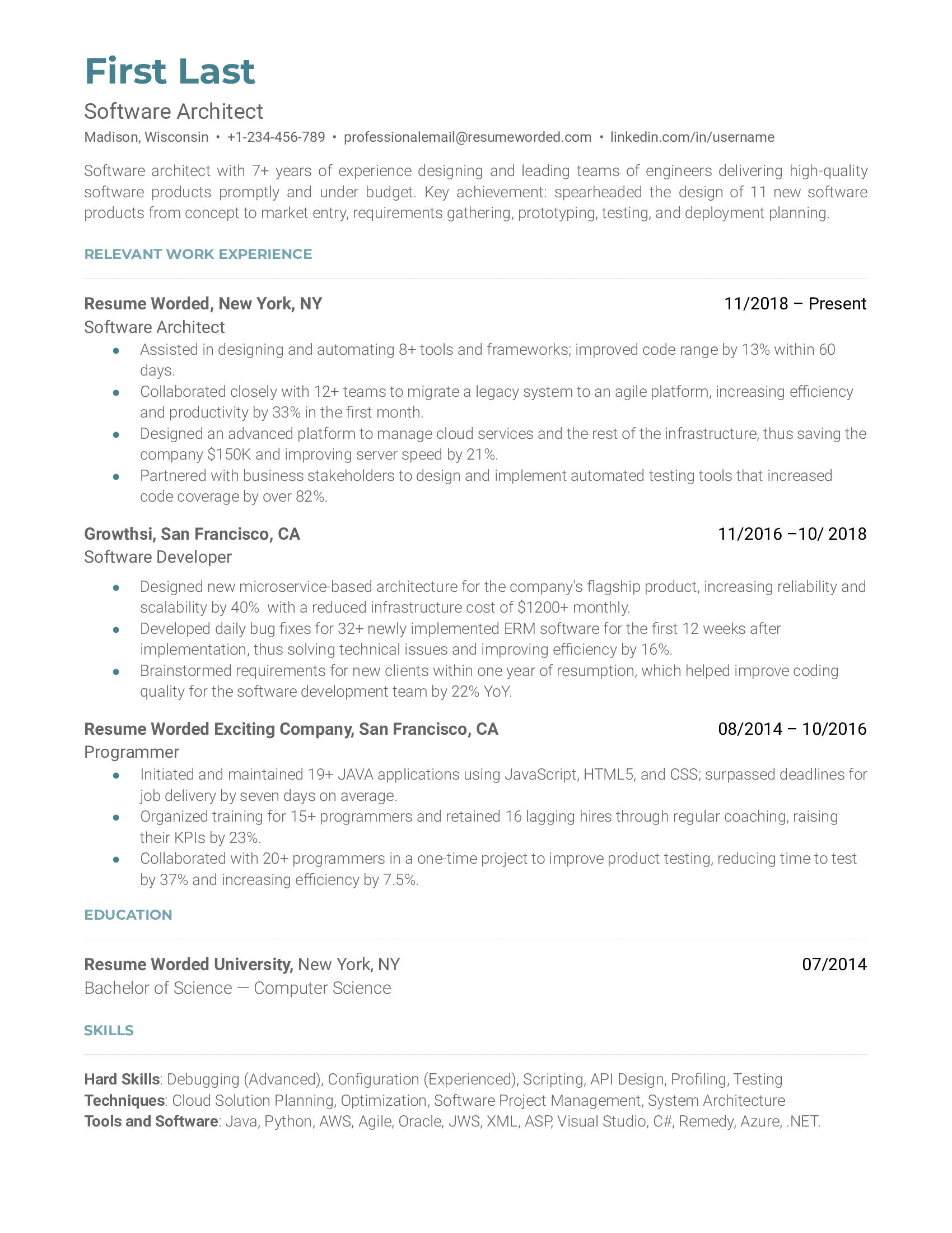 Software Architect Resume Sample