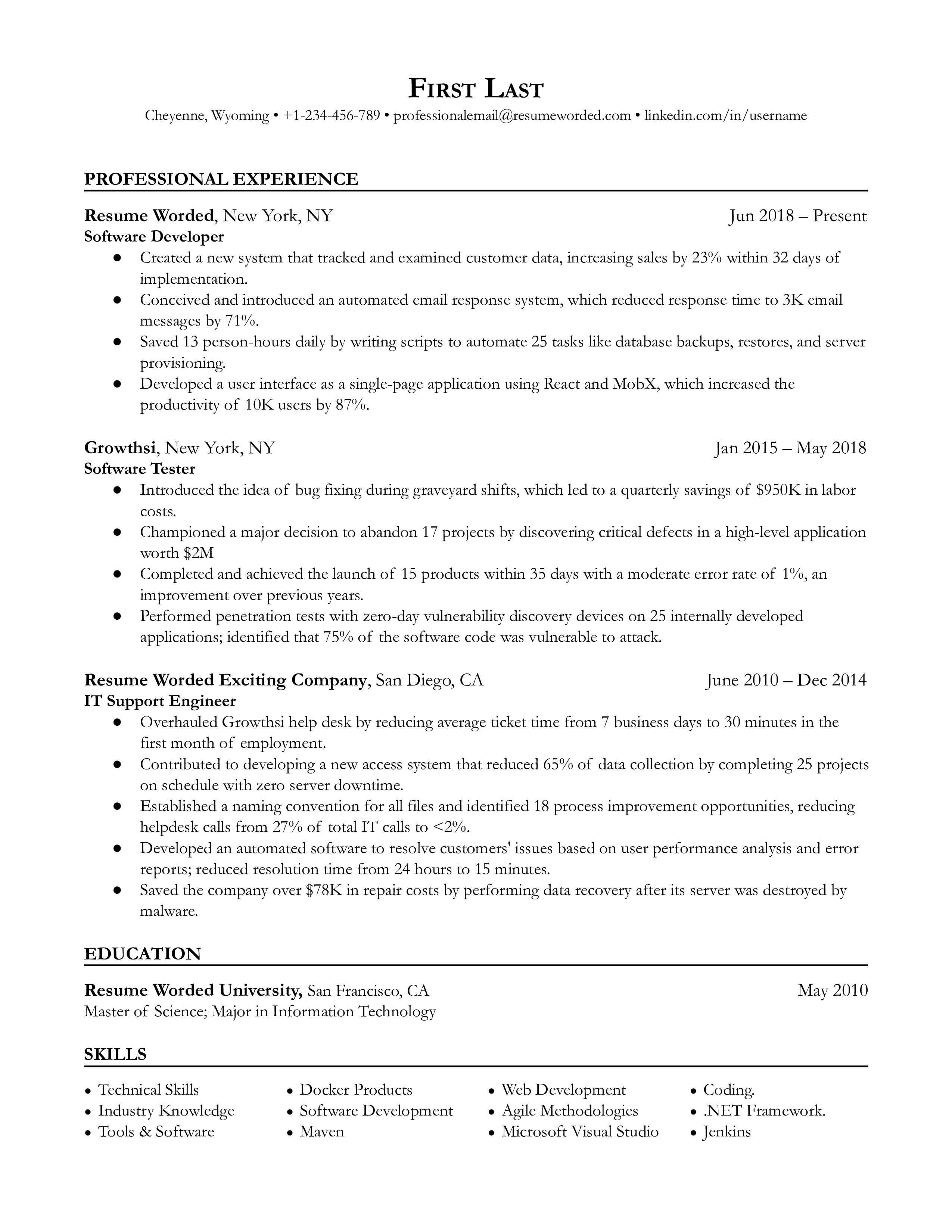 Software Developer Resume Sample